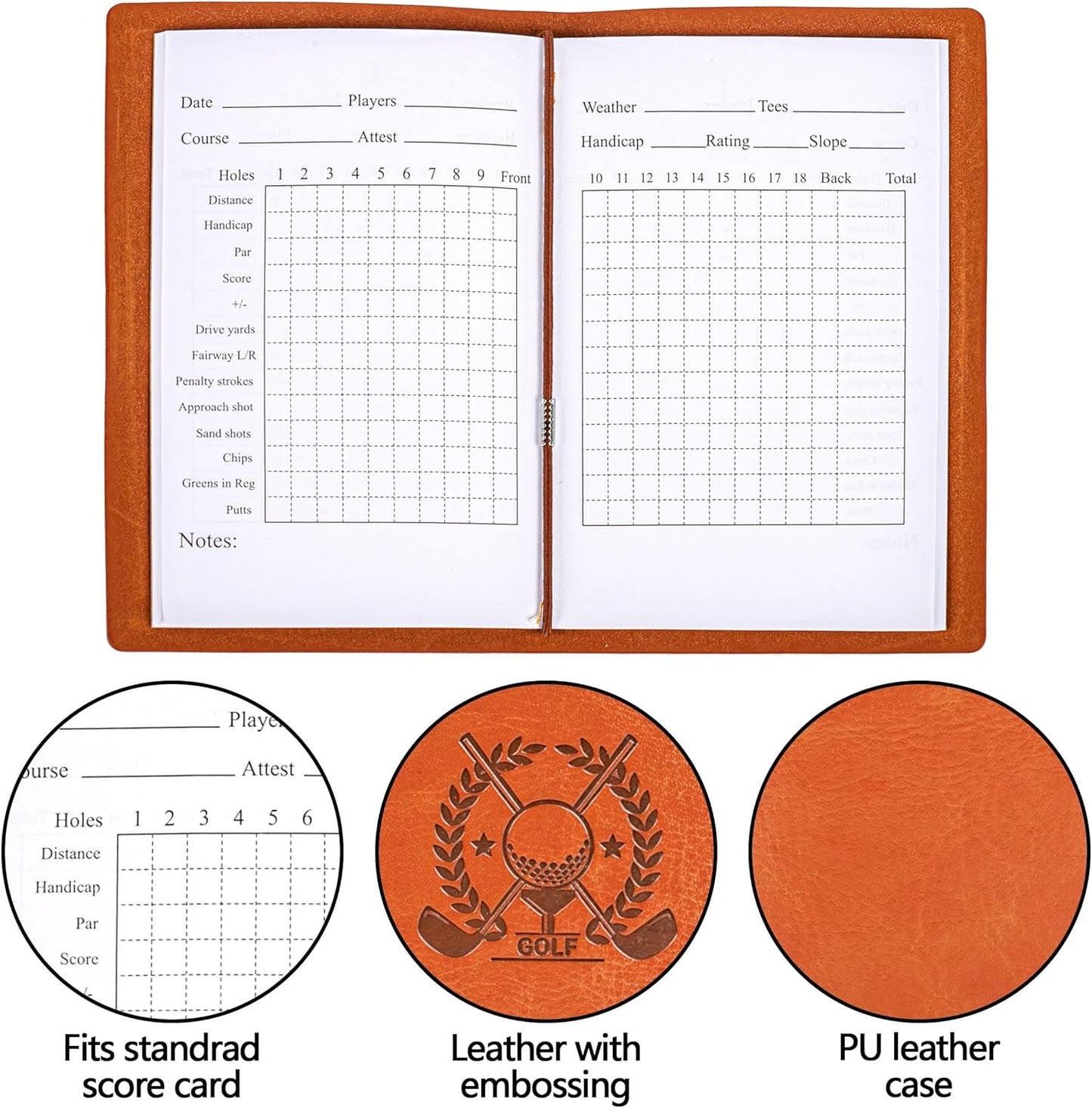 Leather Golf Log Book Golf Score Book Pocket Golf Journal for Men Golf Notebook Golf scorecard Book for Men Women Golfers Sports and Outdoor Golf Club Accessories 3.94 x 5.91inch