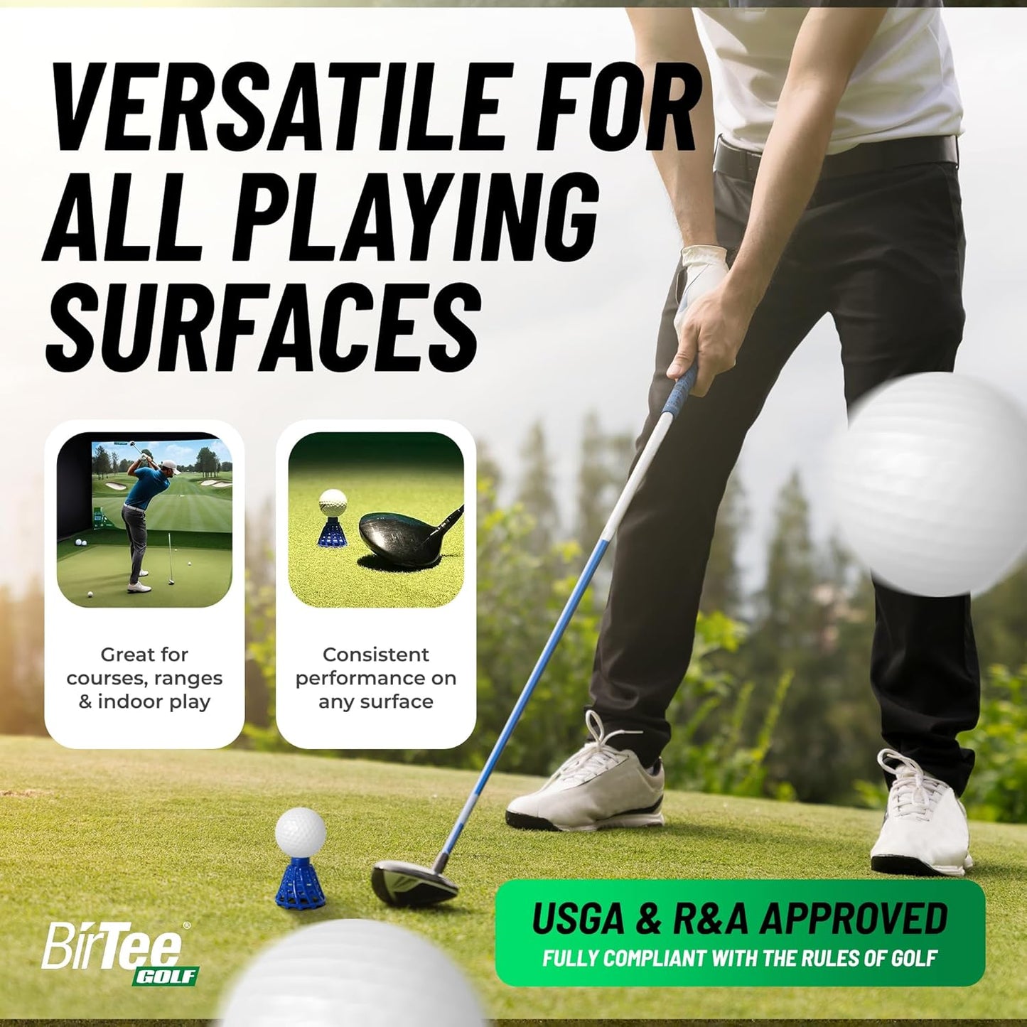 BirTee Golf Tees - PRO Speed Plus with Flexibility & Durability - 8 Pack. Indoor Golf Tees/Golf Simulator Tees/Winter Plastic Golf Tees