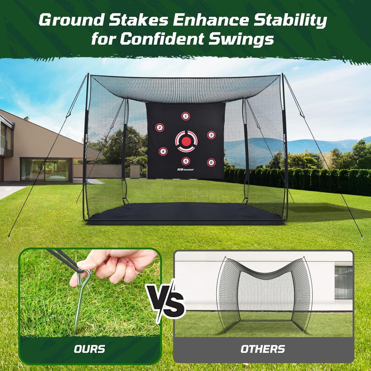 Haokelball Golf Practice Hitting Net for Driving Real Balls, Indoor Chipping Swing Training Nets with Impact Target, 10x7.5ft Heavy Duty Netting with Carry Bag for Backyard Outdoor Use