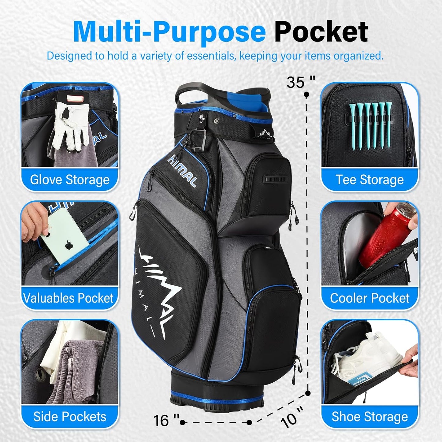 14-Way Golf Cart Bag, Full Length Premium Golf Bag for Men with Cooler Pocket, Handles and Rain Cover