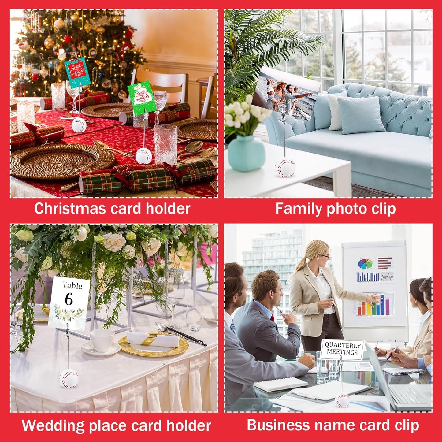 Jetec 12 Pcs Resin Sports Ball Base Memo Clips with Alligator Wire Table Number Card Place Holders Photo Stand for Office Menu Wedding Party Events Decoration(Baseball)