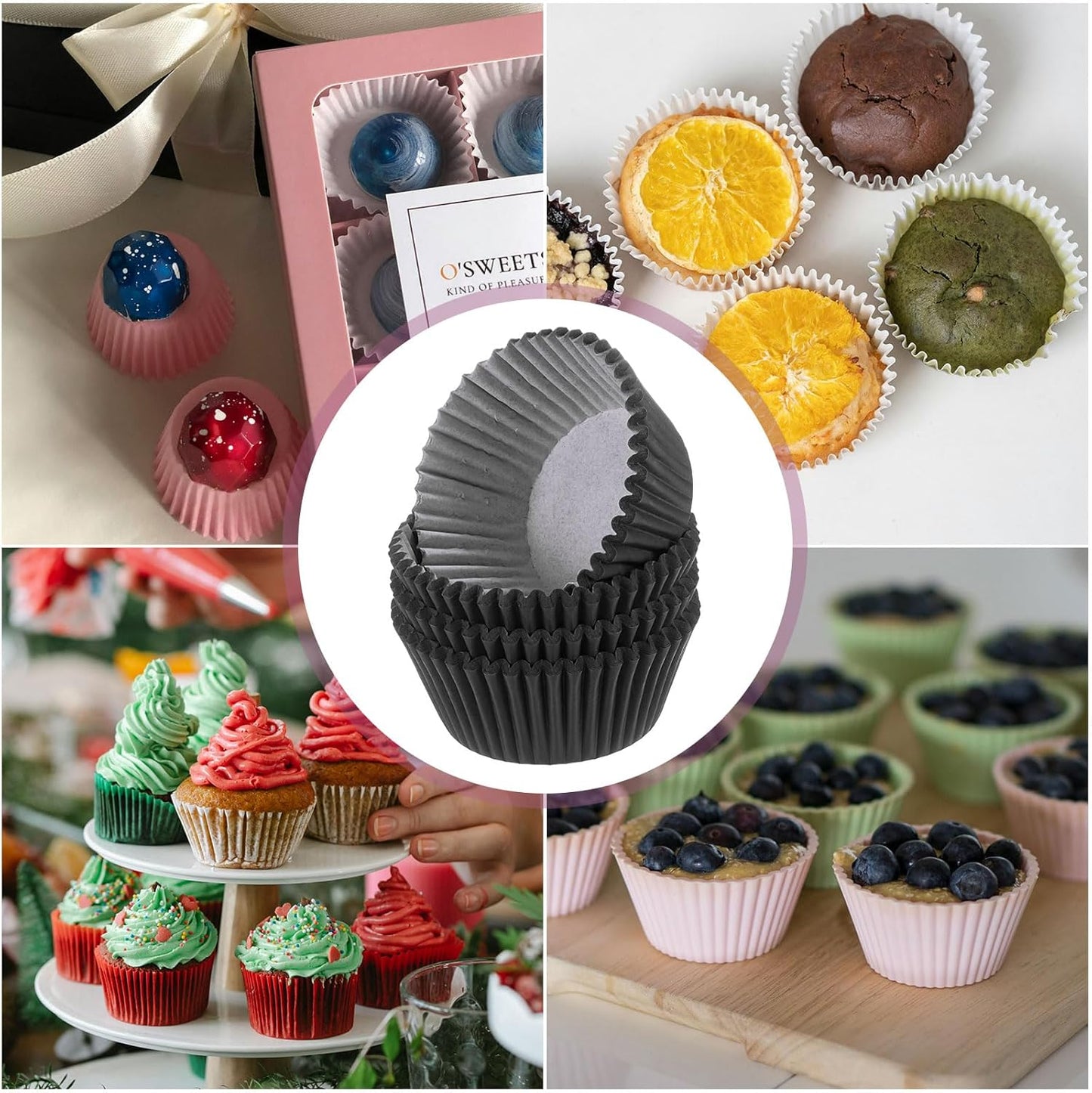 HARFINGTON 100 Count Cupcake Liners Black Cupcake Cups Standard Size Muffins Liners Papers Baking Cups Wrappers Greaseproof for Party Wedding Birthday
