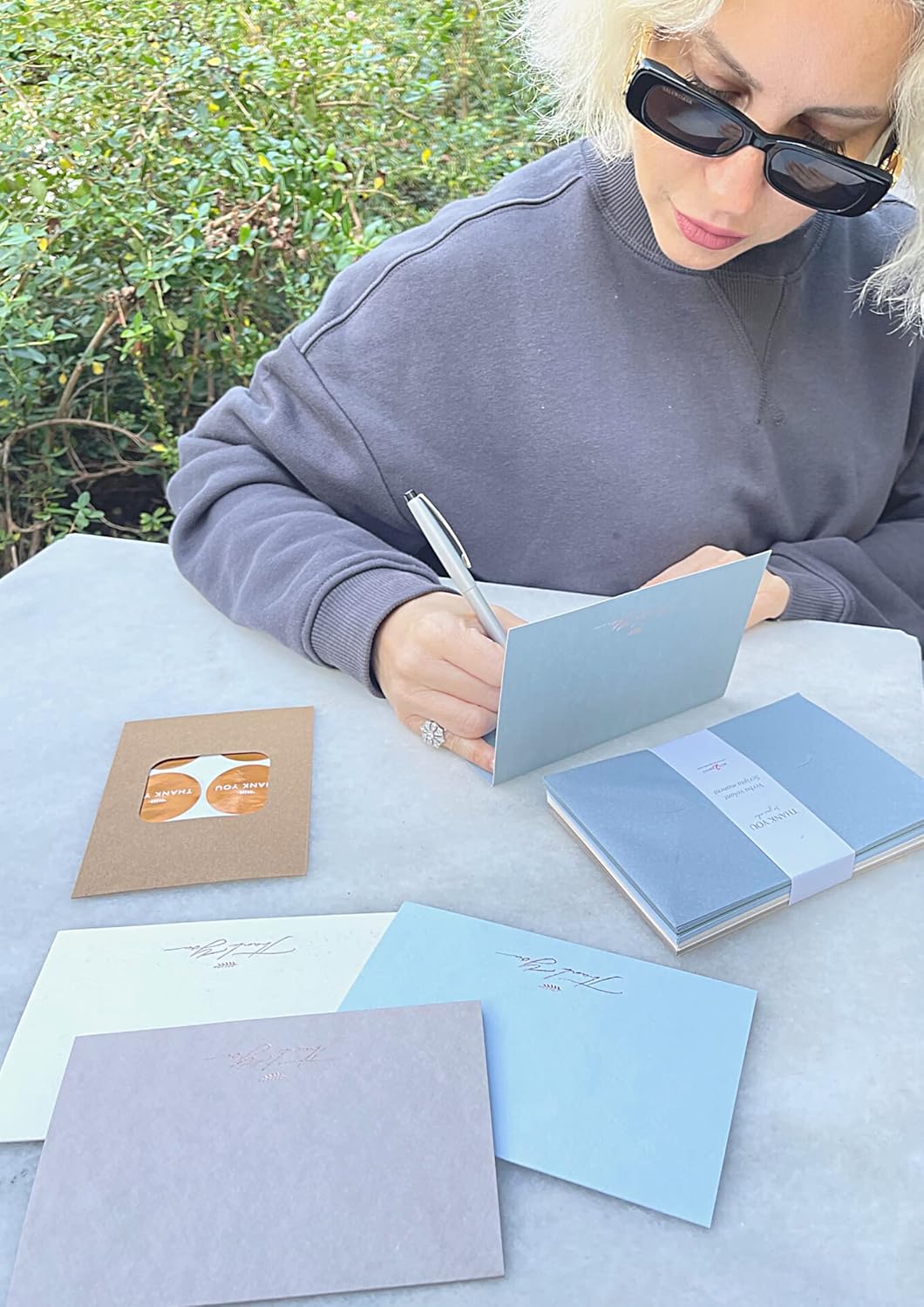 RUN2PRINT Thank You Cards, 36 Pieces, Dusty Blue Color, Peel & Seal Envelopes, Self-Sealing Adhesive, Matching Stickers Included