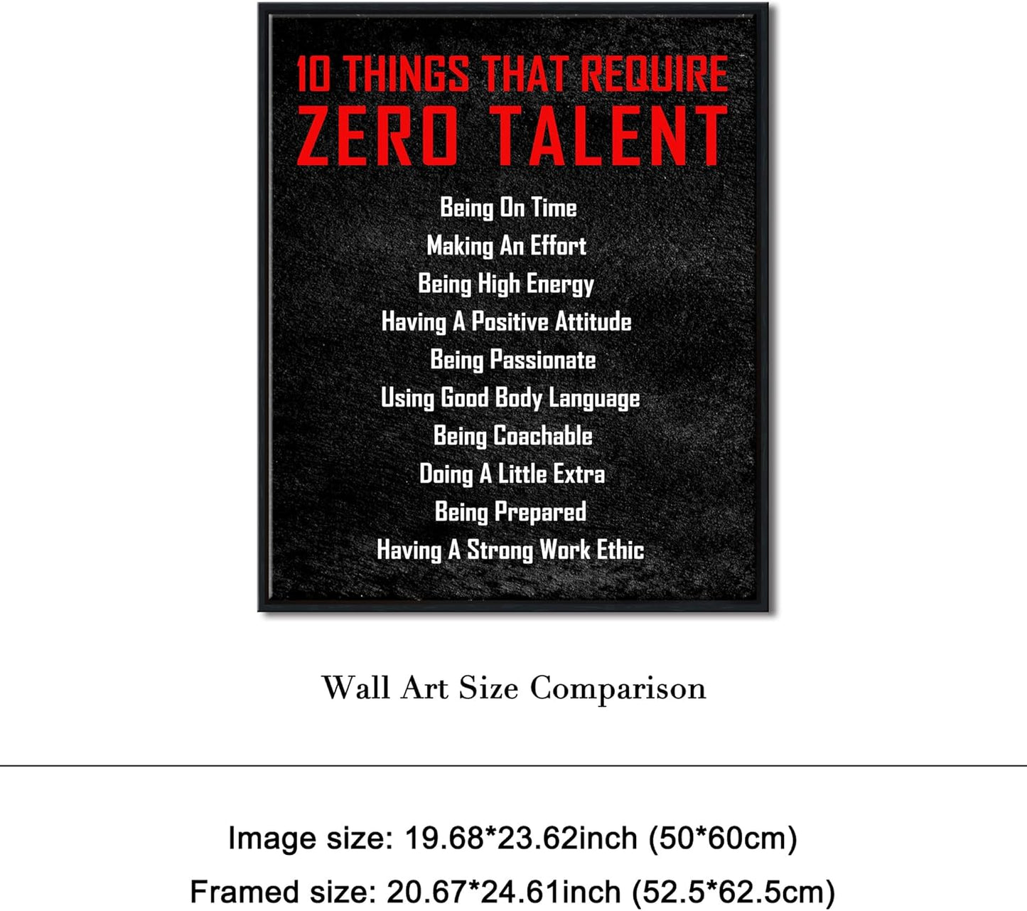 Pyradecor Large Black Framed Wall Art Inspirational Poster Canvas Prints Motivational 10 Things that Require Zero Talent Office Positive Quotes for Classroom Decorations