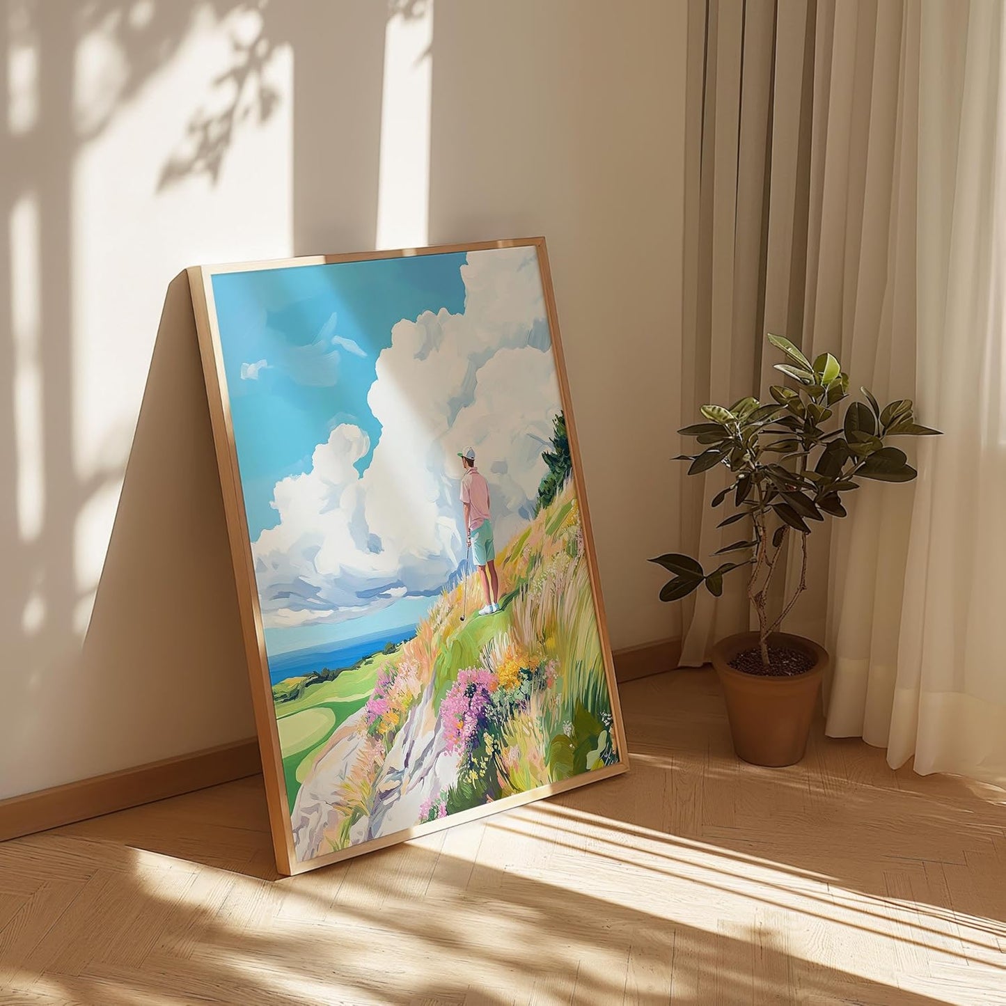 Golf Course Floral Pastel Art Print Posters - Premium Giclee Fine Art Prints - Golf Course Home Decor Posters, Golfer Art Prints for Home and Office Decor - Vintage Aesthetic, Ready to Frame