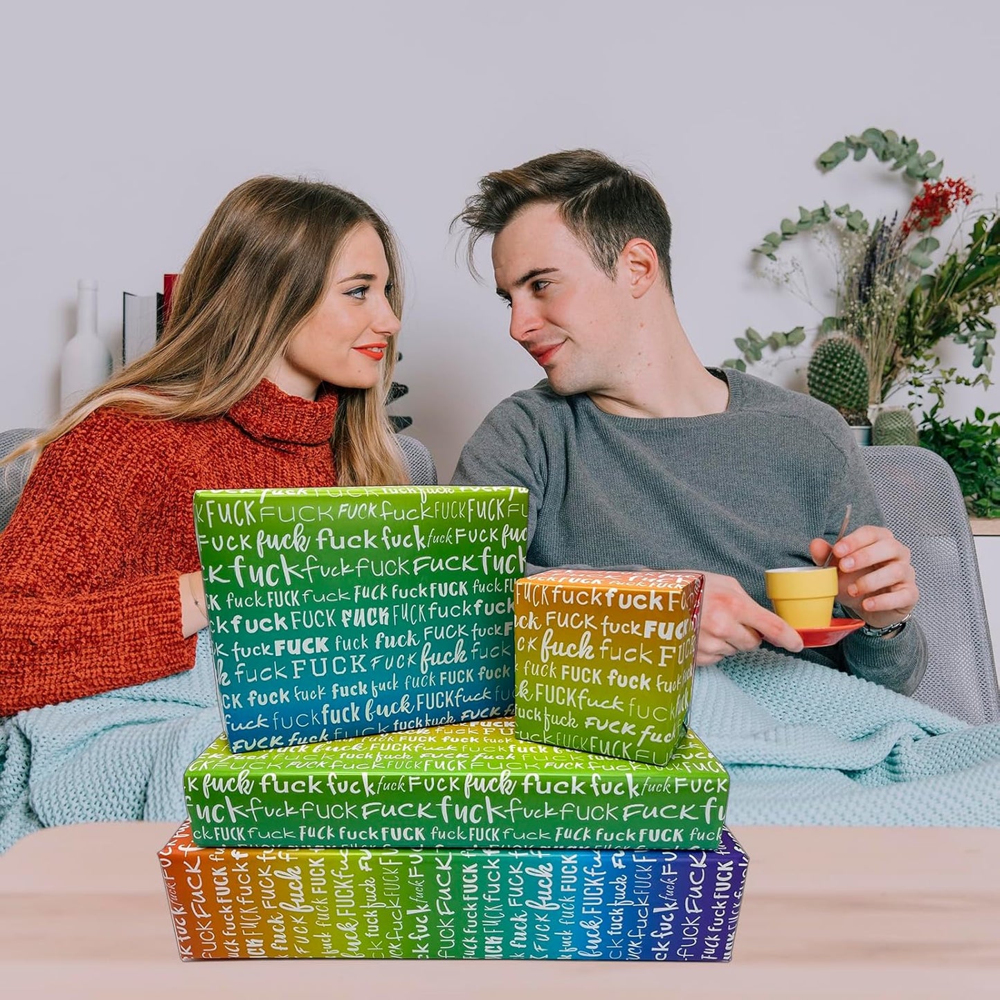 Dtiafu Funny Wrapping Paper Rude Words Gift Wrap for Women Men Adult Friends - 6 Pcs Colorful Rainbow Gift Wrap - Great for Birthday Wedding Christmas - 20 x 28 Inch Per Sheet