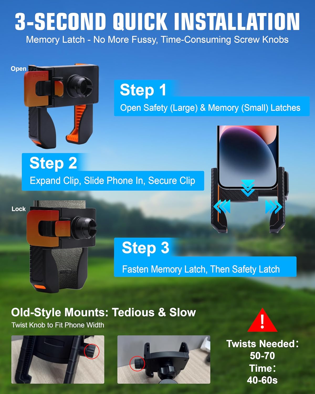 XEEP 2025 Magnetic Golf Cart Phone Holder 8pcs N52 Magnets, 360° Rotation, One-Touch Lock, Golf Phone Holder for Ezgo Club Car Yamaha, Golf Cart Cell Phone Holder for All 4.5-7" Smartphones