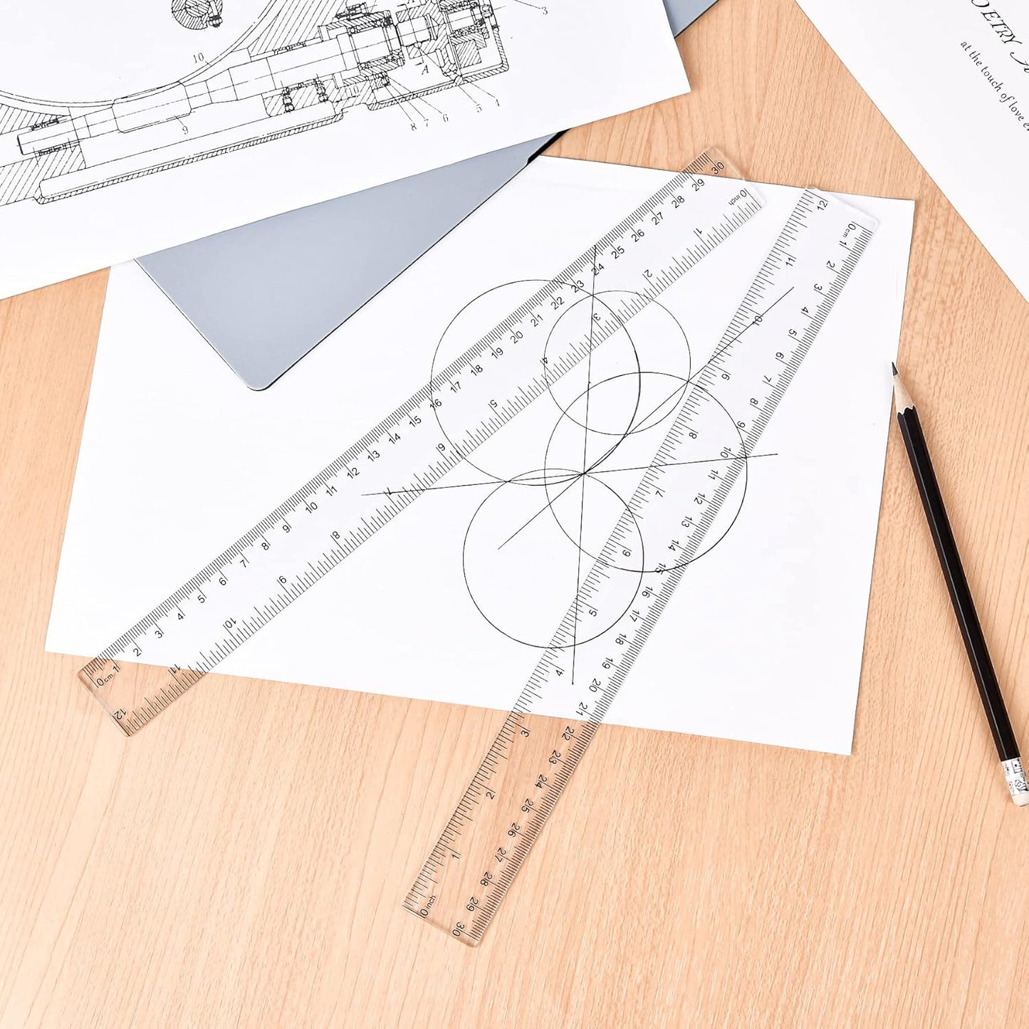 Clear Plastic 6 Inch+12 Inch Straight Ruler, Shatterproof With Inches and Centimeters for School, Classroom, Home, or Office (2pcs)