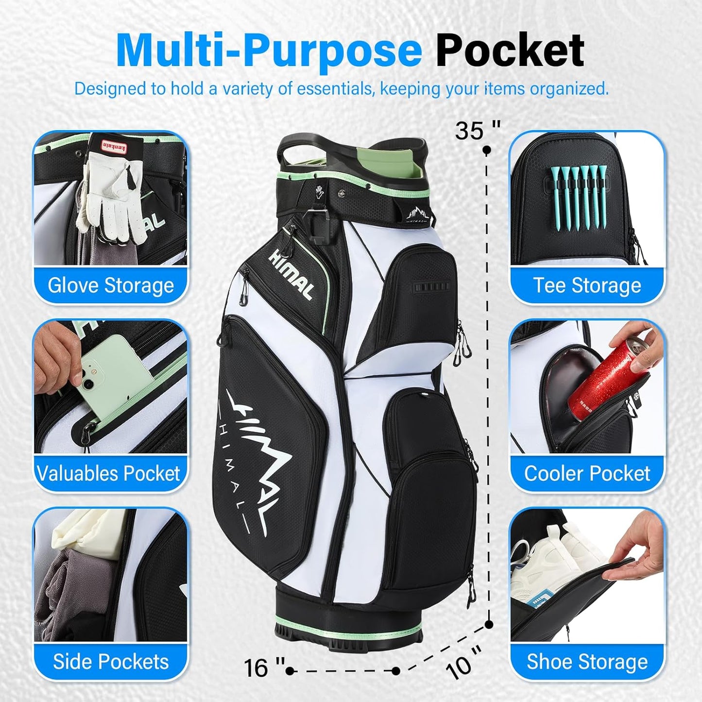 14-Way Golf Cart Bag, Full Length Premium Golf Bag for Men with Cooler Pocket, Handles and Rain Cover