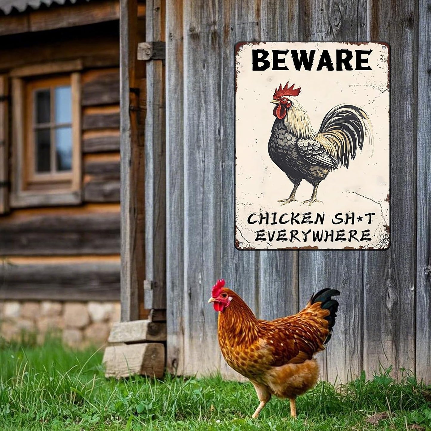 Beware Metal Sign Chicken Shit Everywhere Tin Sign Home Bar Pub 12x16 Inch Metal Restaurant Man Cave Wall Decor
