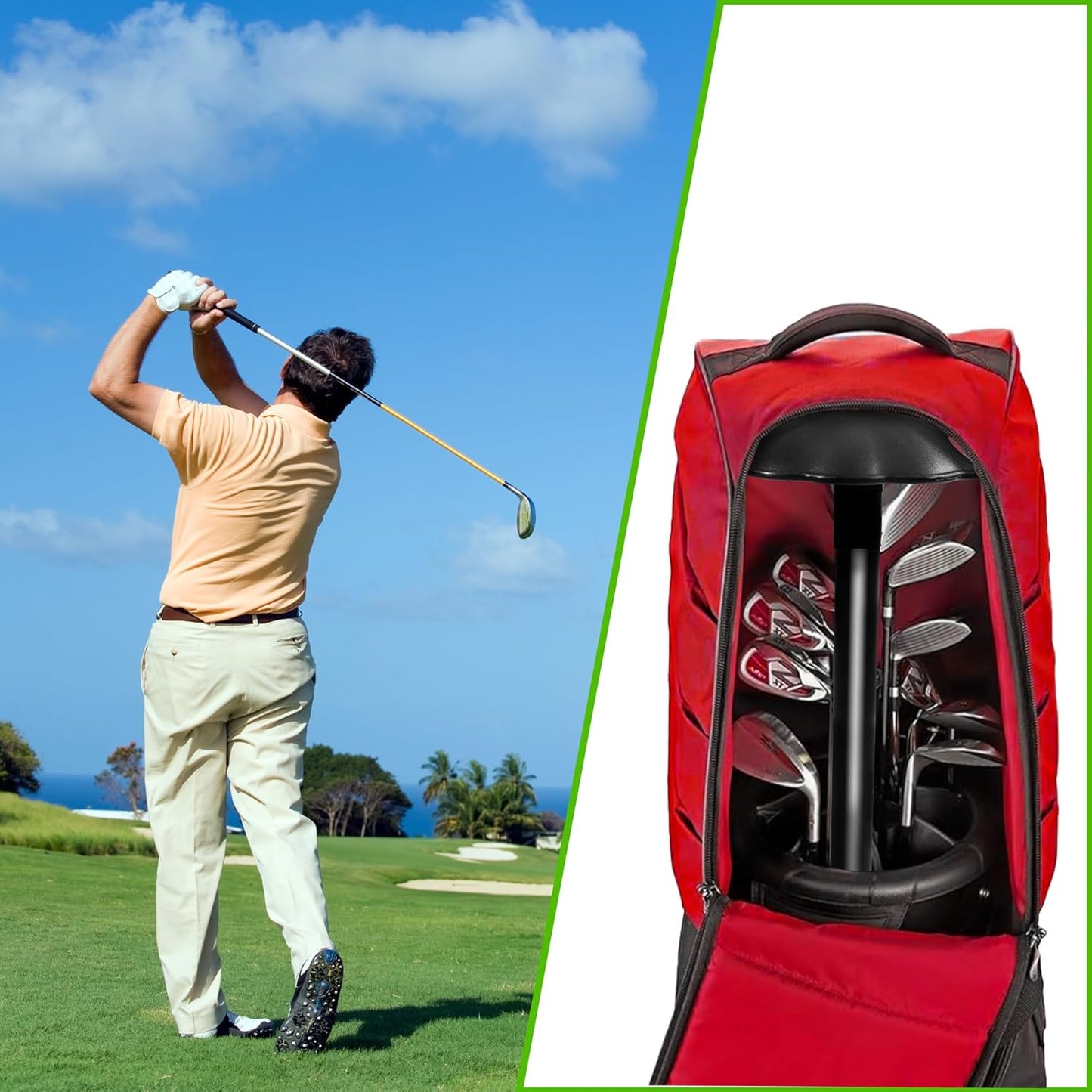 Golf Travel Bag Support Pole – Adjustable 27"–56" Telescopic Alloy Steel Support Rod with Protective Cap for Golf Club Travel Protection