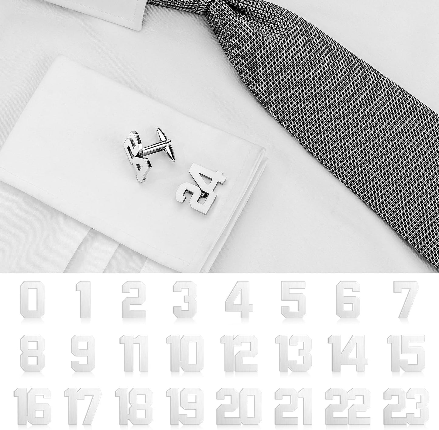 AMITER Mens Cufflinks with Number, Classic Silver Personalized Cuff Links for Men, Sport’s Day Casual or Formal Shirts