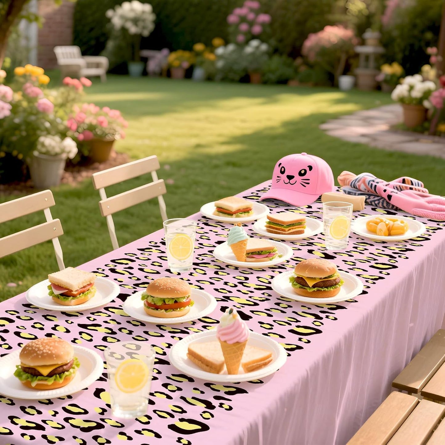 Grencian 3Pcs Cheetah Print Tablecloth Pink Leopard Print Table Cover Plastic Rectangle Leopard Table Cloth for Jungle Safari Animal Cheetah Birthday Baby Shower Party Decorations, 54 x 108 inch