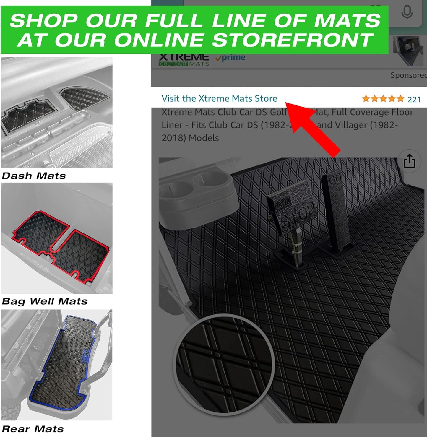 Xtreme MATS Evolution D5 Golf Cart Floor Mat - Rubber Double Diamond Design - Fits DMAX, GT 4 & 6, D5 2 Seater or 2+2 Including Evolution Maverick and Ranger Trims (Flamenco Trim, D5 Front Row Only)