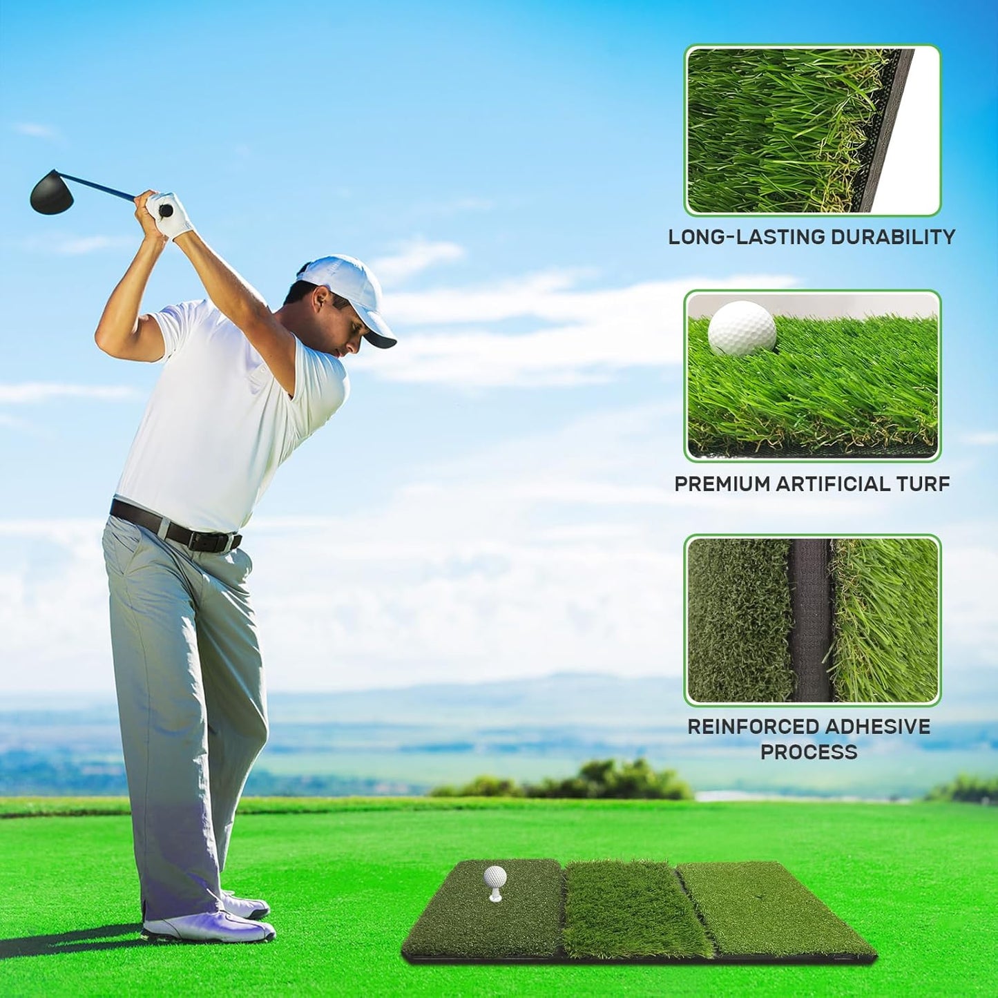 Golf Hitting Mat, Golf Training Mat for Swing Path Feedback Detection Batting,Extra Replaceable Golf Practice Mat 16"x12", Golf Gifts for Men Women for Home Indoor Outdoor