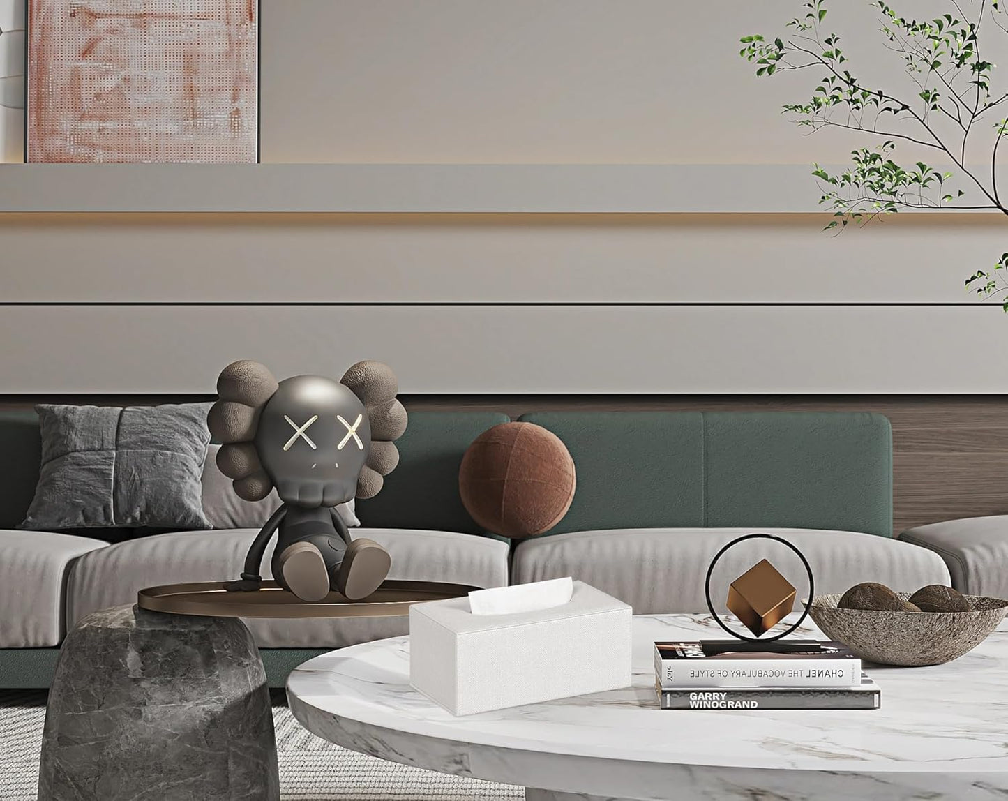 Tissue Box Cover Rectangular Tissue Box Holder for Bathroom (Beige)