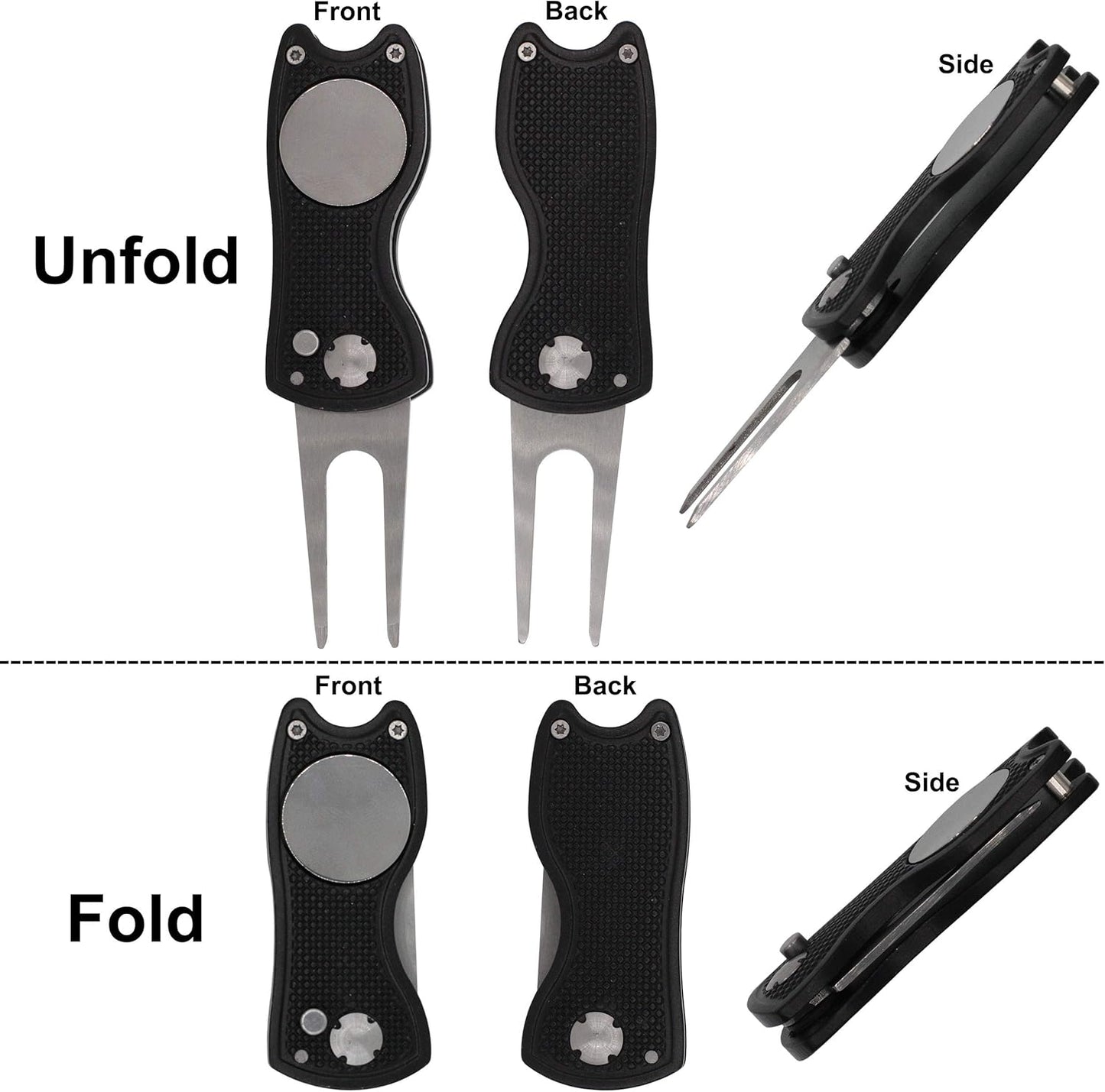 Golf Divot Repair Tool with Magnetic Ball Marker, Metal and Foldable Design