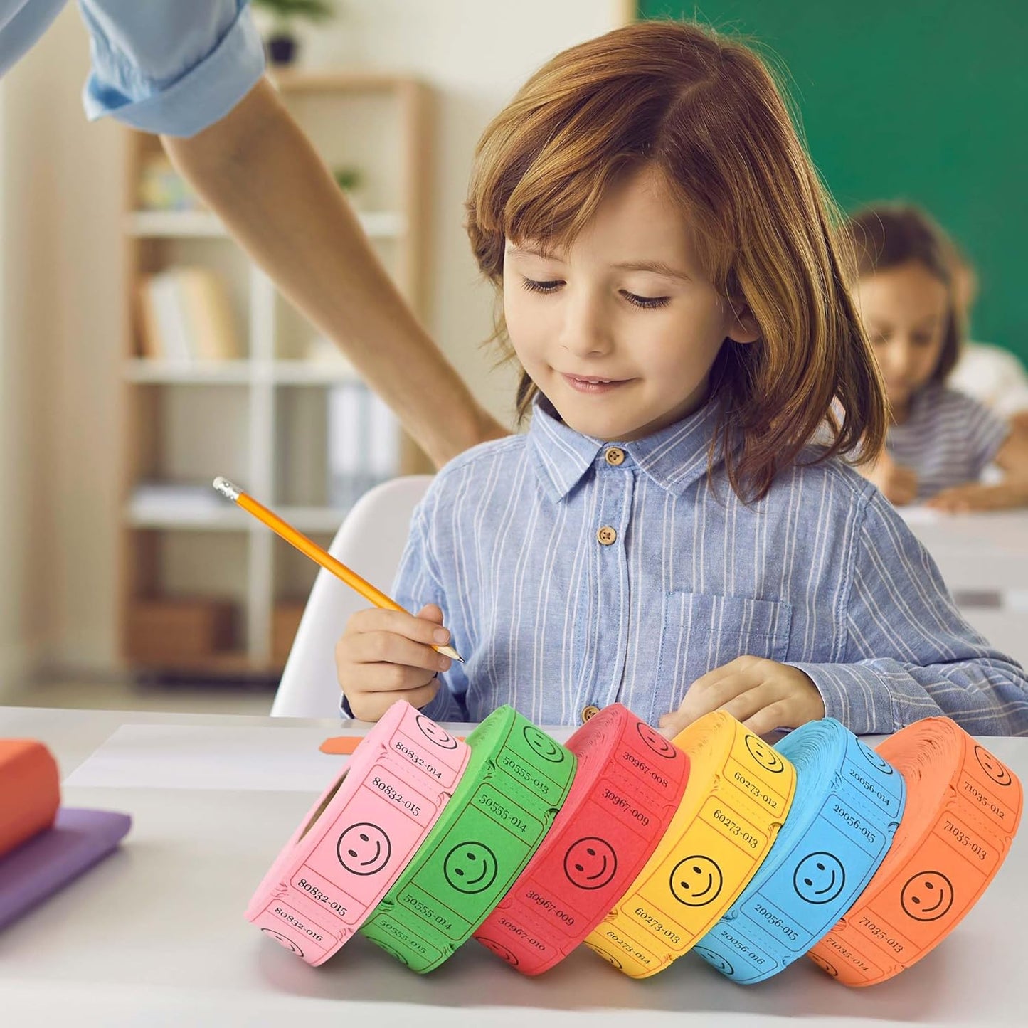 L LIKED 3000 Pack Raffle Tickets, 6 Assorted Colors, Easy-Tear .Numbered Smile Single Rolls Raffle Tickets for Events, Entry, Class Reward, Parties, Prizes