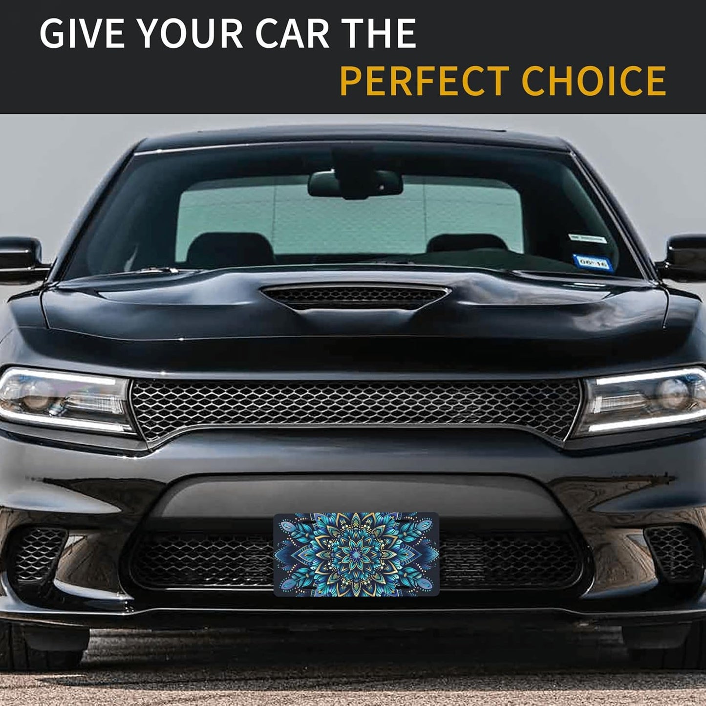 Blue Turquoise Mandala Flower Front License Plate for Car Designs Stainless License Plate Cover Holder for Men Women Metal Aluminum Decorative Accessory Vanity Tag Standard 6 X 12 Inch (4 Holes)