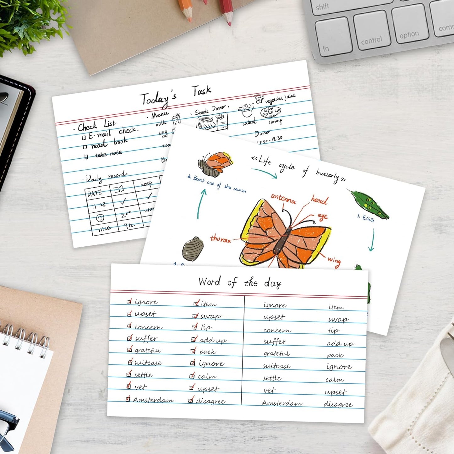 Chell 200 Count Index Cards 3x5 Inch Heavyweight, Ruled Front and Blank Back, 65 lb. Cover Weight, White