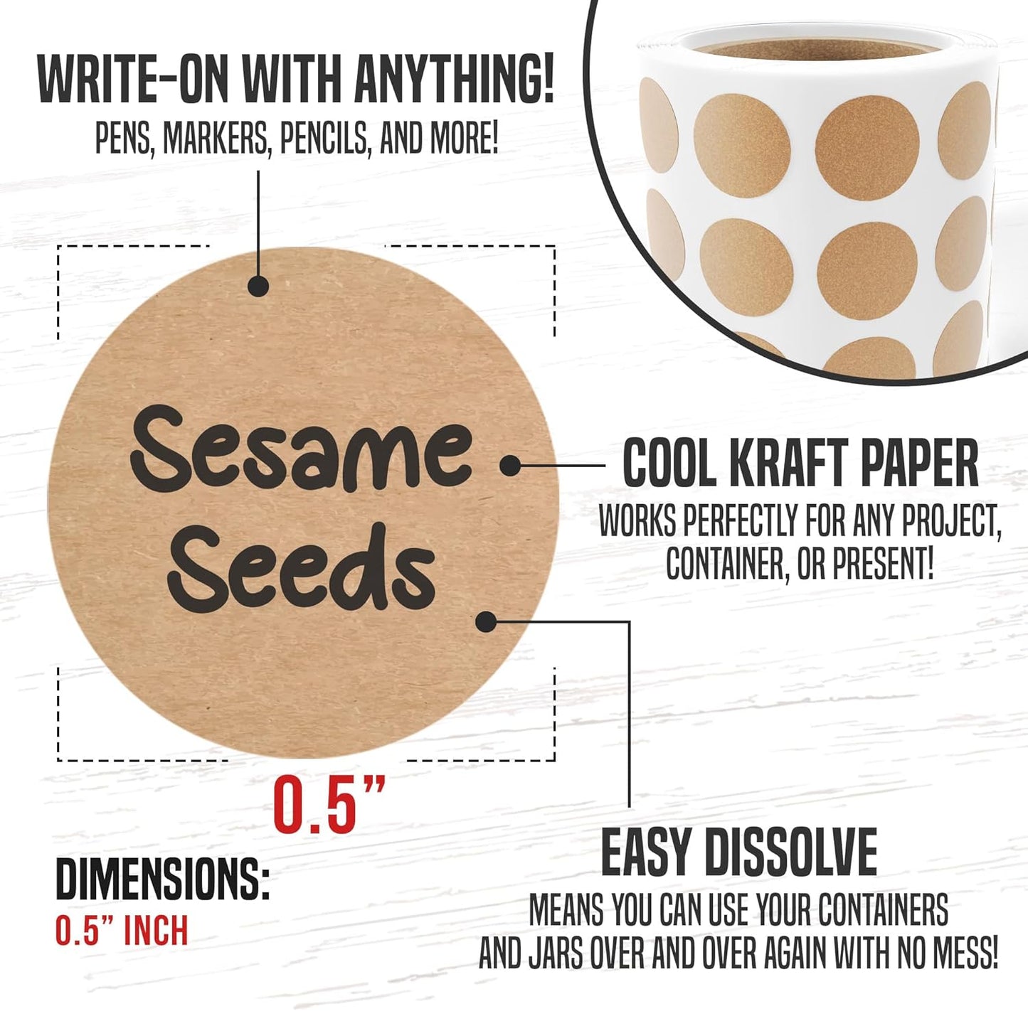 MESS Dissolvable Canning Labels, 0.5" Round, 200-Pack – Removable Kraft Mason Jar Stickers for Homemade Jam, Food Storage & Containers