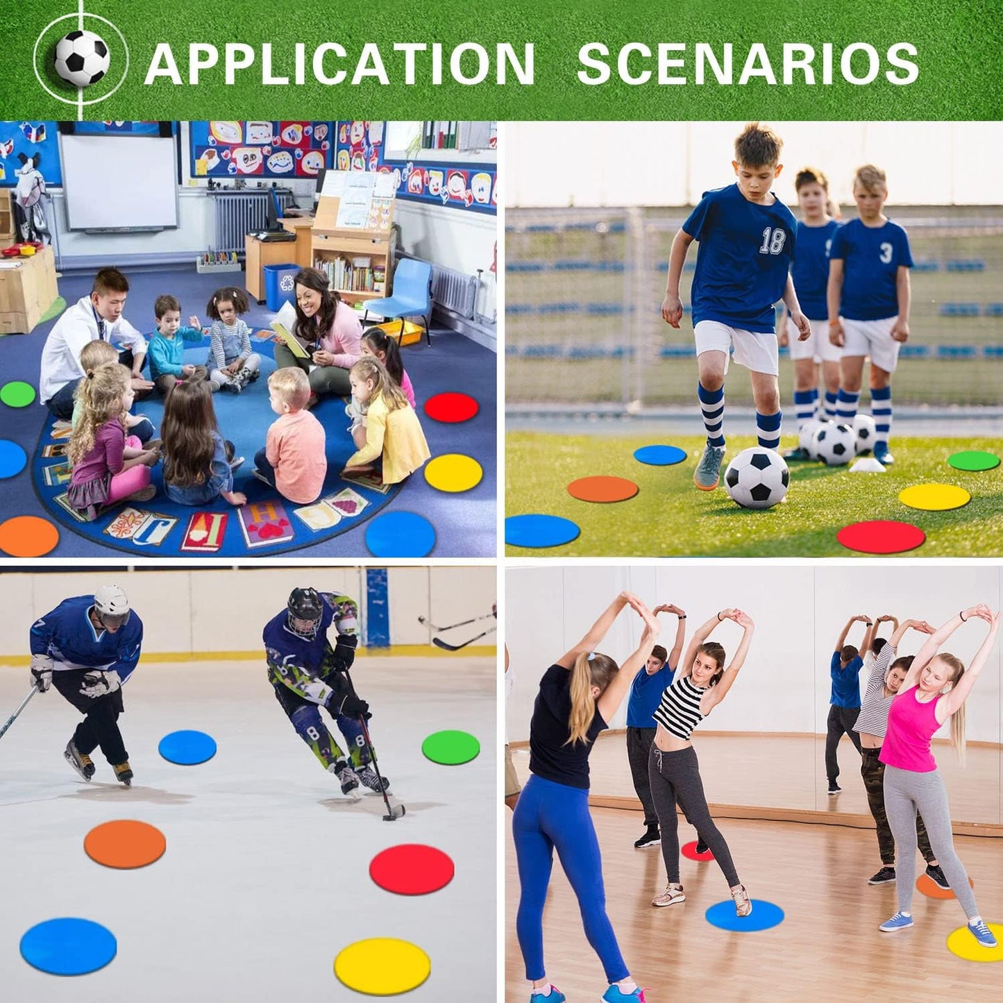 Poly Spot Markers 9 inch Non-Slip Rubber Agility Training Markers Floor Dots Flat Field Cones for Football, Soccer, Basketball, School Exercise Drills, Dance Practice