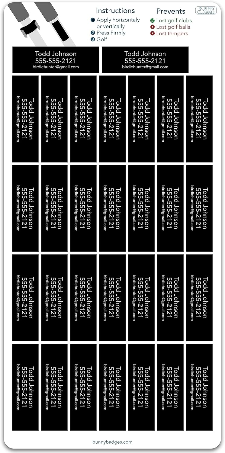 Personalized Golf Club Name Labels (30 Labels) - Custom Waterproof Name Stickers for Golf Clubs (Light Blue with White Text)