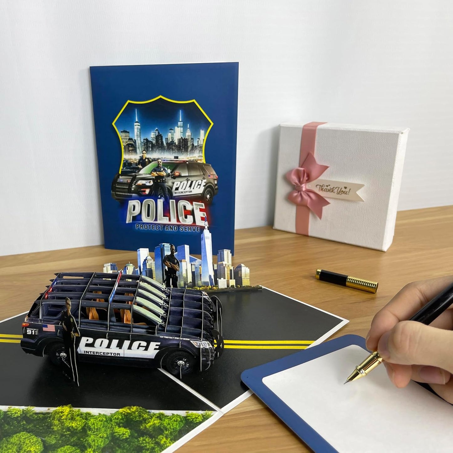3D Police Car Popup Card - Handmade Law Enforcement Paper Art for Birthday, Anniversary, Christmas, Father’s Day - Greeting Card Gift for Him, Her, Dad, Son, Husband, Wife, Police Officer