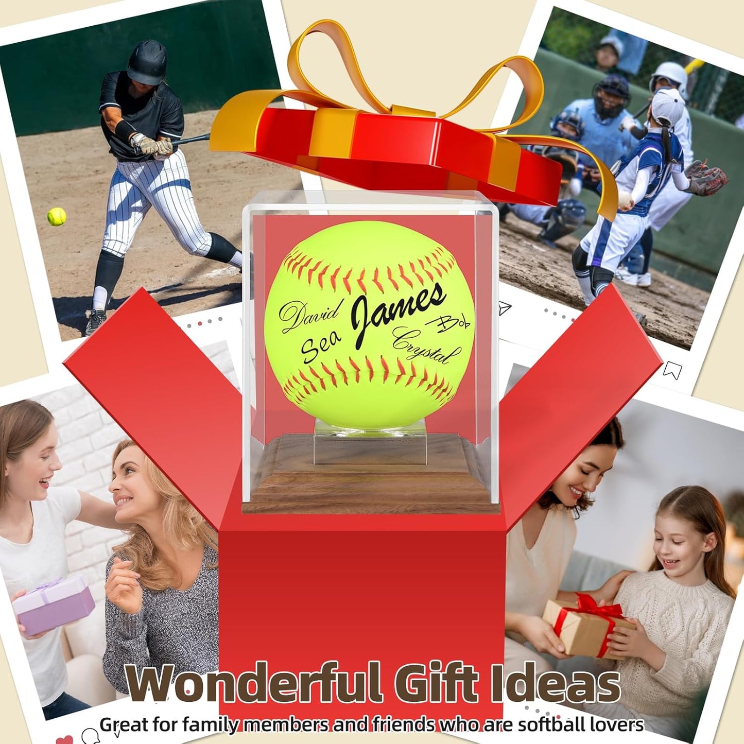 Softball Display Case Walnut Wood Base Acrylic Softball Case Display For Balls Uv Protection Softball Holder Cube Box Stand Memorabilia Autograph Ball, Ideal Gift For Official Size Single Ball Display