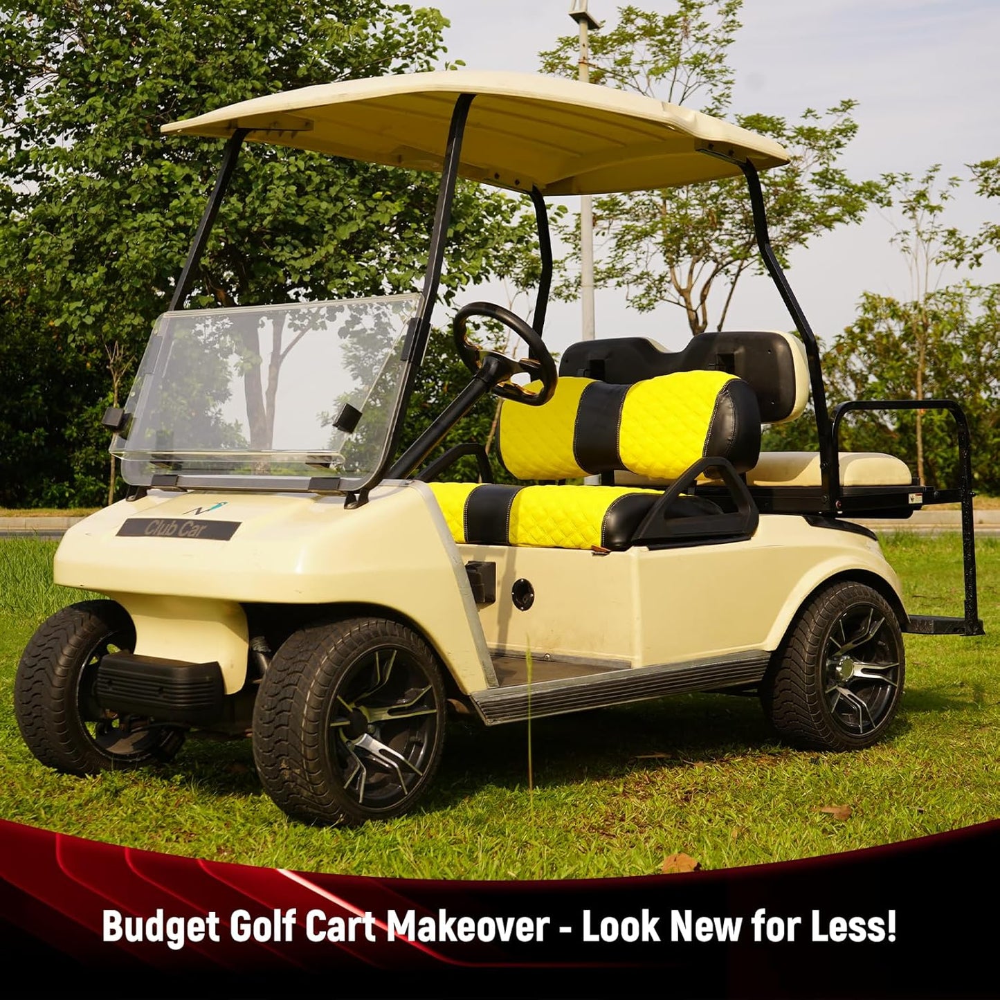 Golf Cart Seat Covers for Club Car DS 2000.5+ Front OEM Universal Seat Cushion, Marine Grade Vinyl Leather Club Car DS Seat Covers/Easy to Install-Yellow (2PCS)