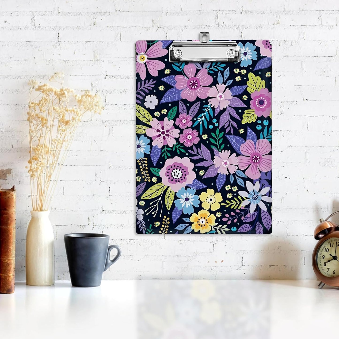 Plastic A4 Clipboards, Cute Fashion Clipboard Decorative, 12.2" x 8.7" Standard A4 Size Clipboards, Plastic Acrylic Clipboard for Teacher, Social Worker, Students,Women, Office Supplies(Flowers)