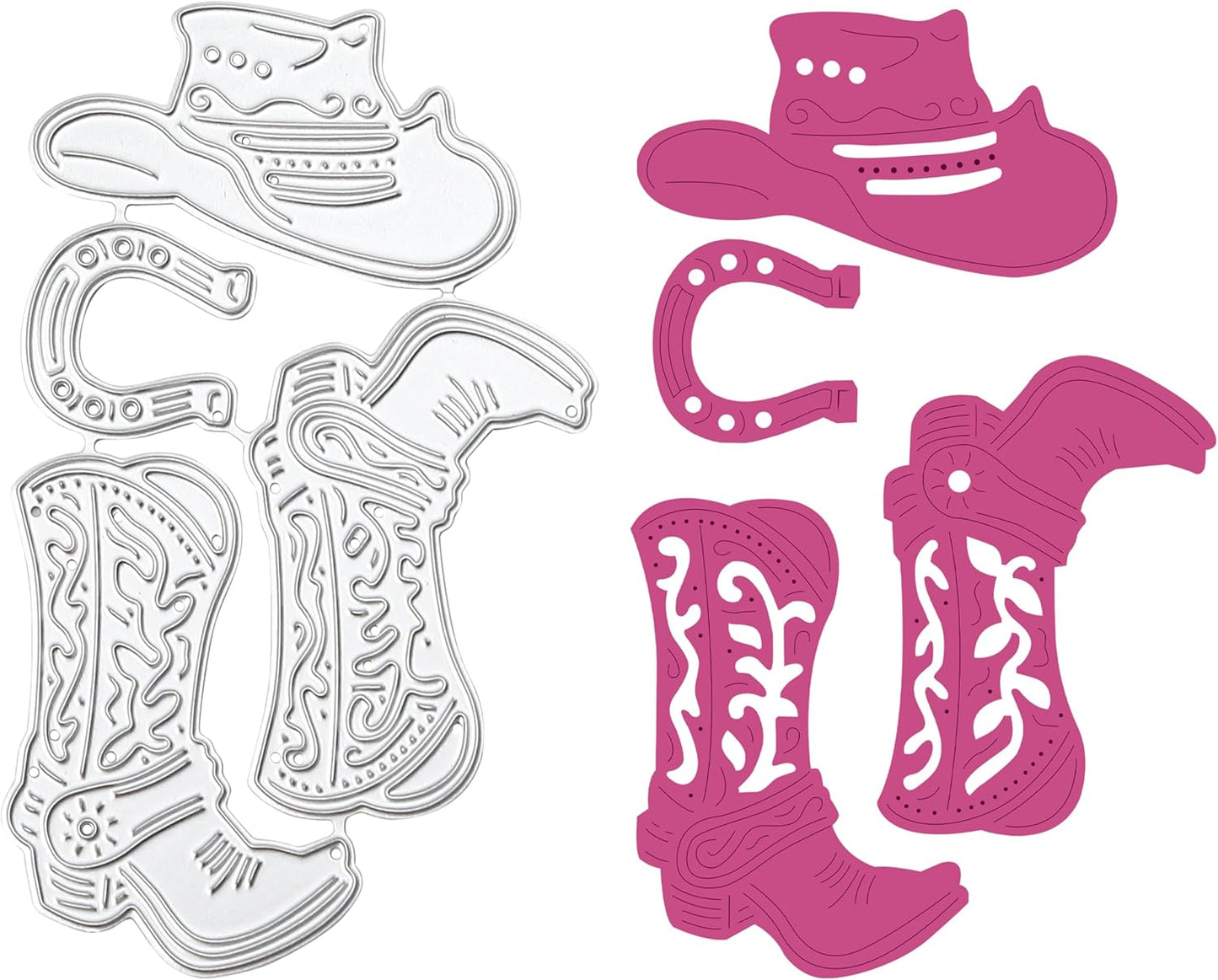 Cowboy Dies Cutting Stencil Set for Paper Scrapbooking Card Crafting, Steel Metal Western Boot Horseshoe Hat Cut Template Accessories for Embossing DIY Artist Happy Birthday Album Decorative Handcraft