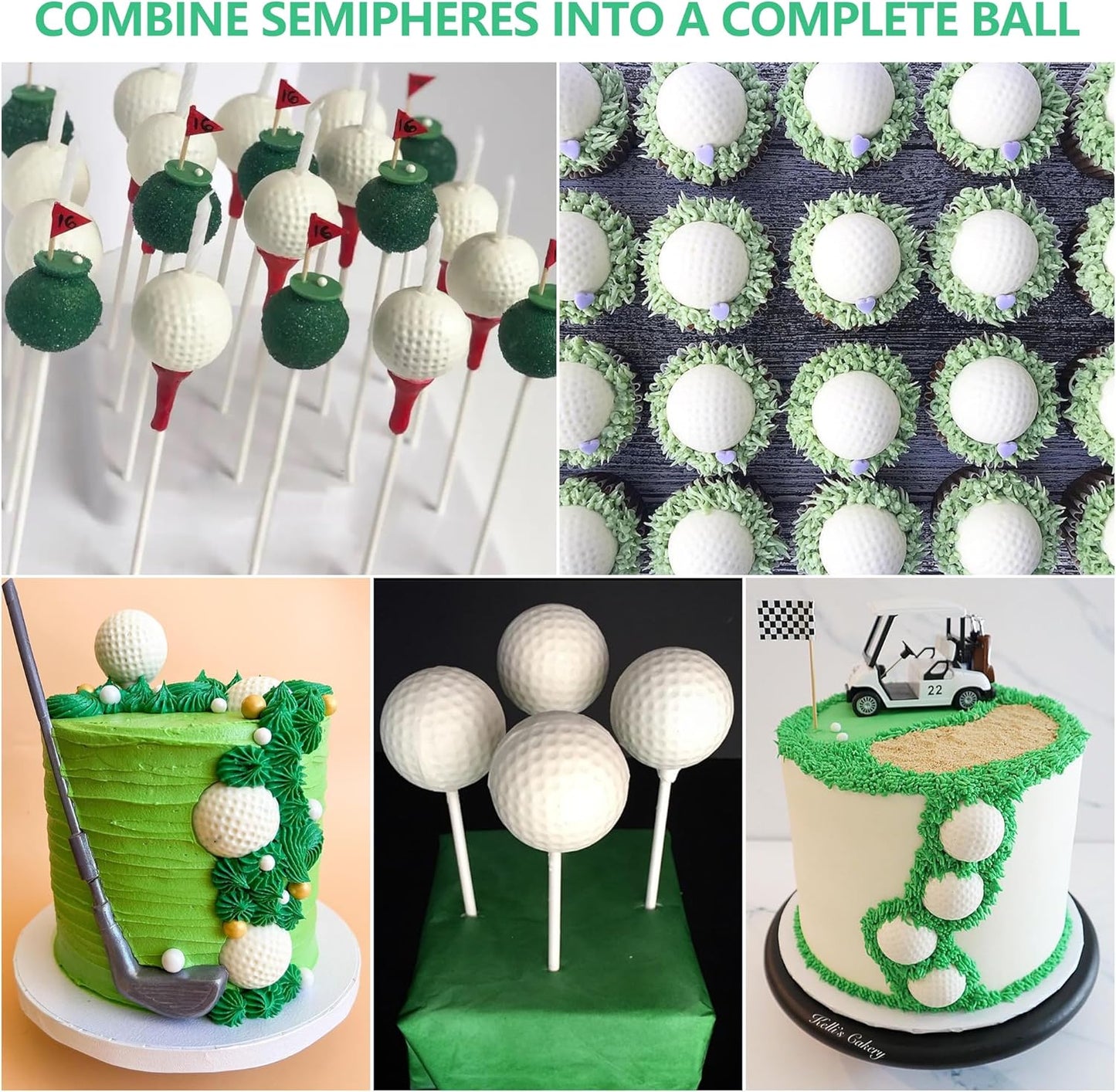 Golf Ball Chocolate Mold, Silicone Golf Ball Mold for Cake Pops, 9-Cavity 3D Golf Ball for Chocolate, Ice Cube (Golf Mold 3Pack)