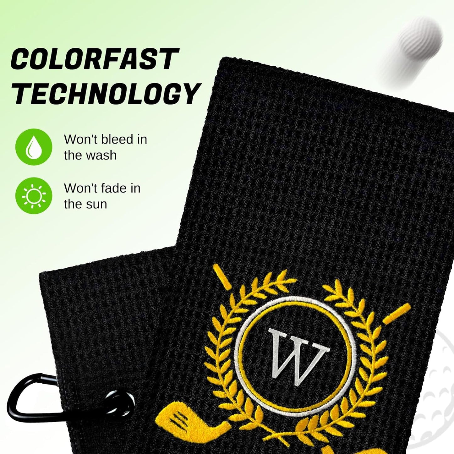 Personalized Golf Towels for Golf Bags - Microfiber Monogrammed Golf Towels for Men/Women, Retractable Brush Tool Kit with Club Groove Cleaner, Custom Golf Accessories for Golfers (Initial W)