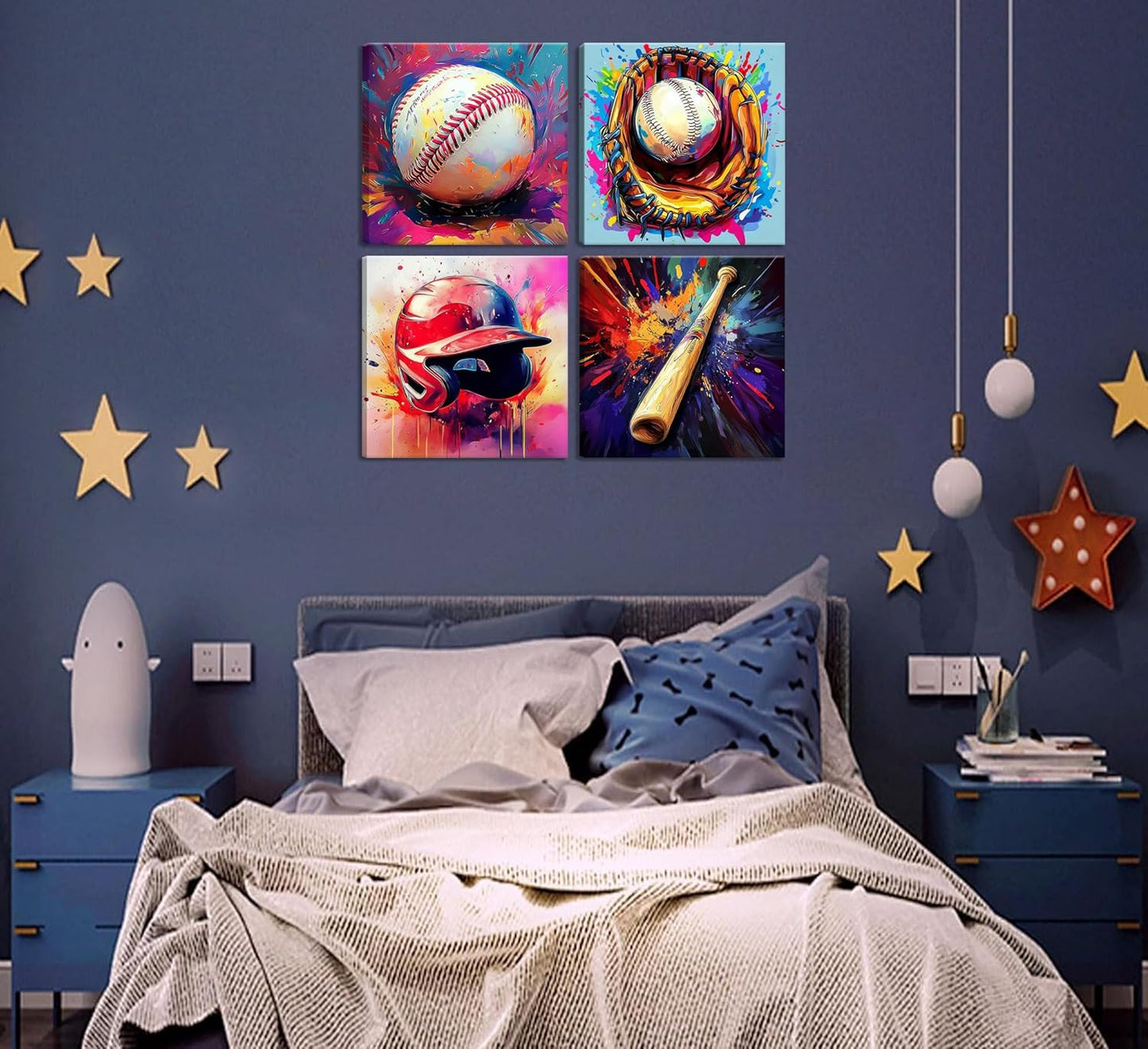 Baseball Wall Art Boys Room Rustic Baseball American Football Painting Picture Wall Decor Modern Graffiti Poster Print Artwork for Man Cave Man Bedroom Living room Playroom Home Decoration