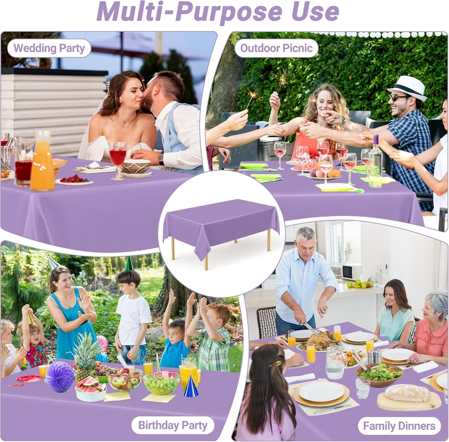 QZYL 4 PCS Plastic Table Cloth Disposable, 54x108 Inches Leakproof Rectangle Tablecloth, Heavy-Duty for Restaurant Party Decorations, Outdoor Picnic Tablecloth Congratulations Decorations