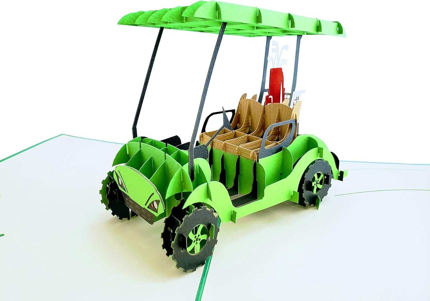iGifts And Cards Awesome Green Golf Cart 3D Pop Up Greeting Card - Hole in One, Putter, Clubs, Cool, Fun, Half-Fold, Celebration, All Occasion, Happy Birthday, Retirement, Father's Day, Mother's Day
