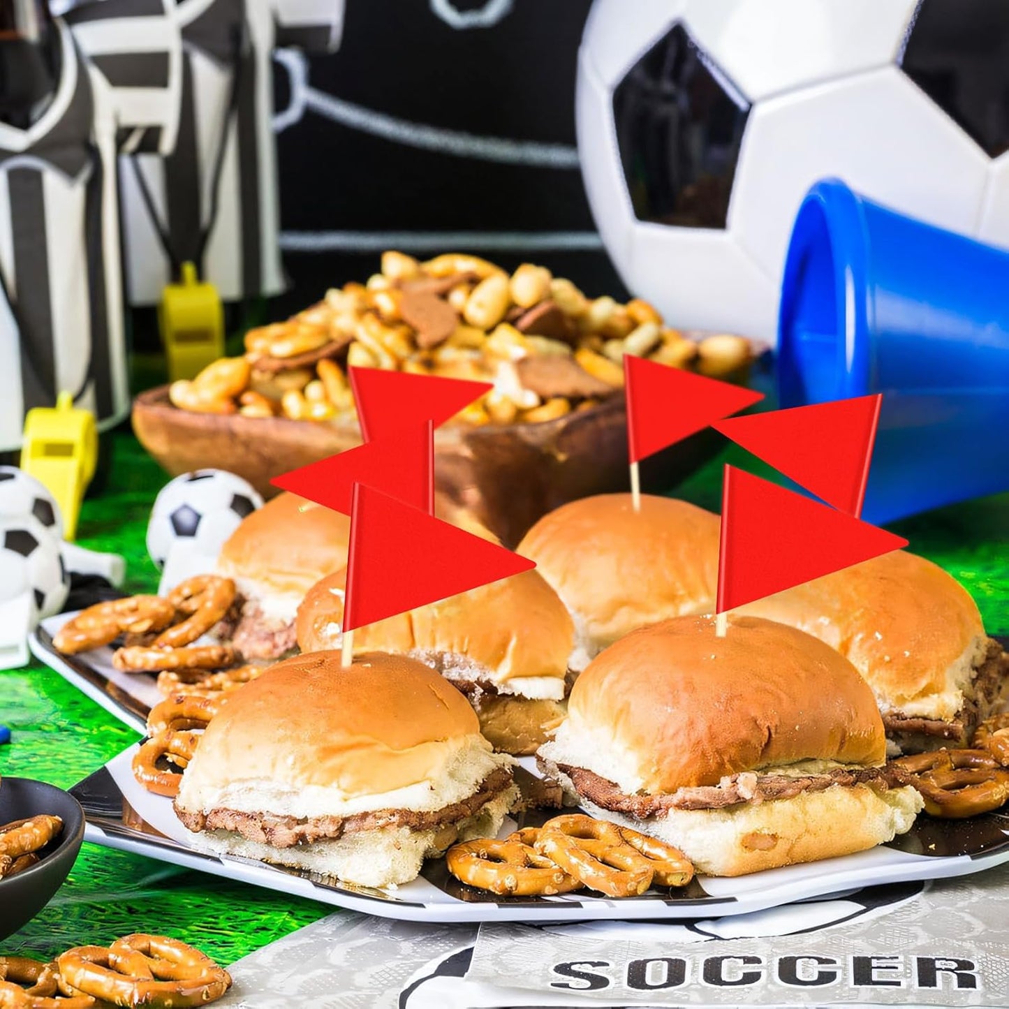 100PCS Red Solid Toothpick Flags, 1.45X2.59'' Tiny Red Flags Triangle Stick Golf Cupcake Toppers for Cupcake Sticks, Mini Golf Flags for Appetizers Fruit Cheese Markers for Wedding Party Buffet