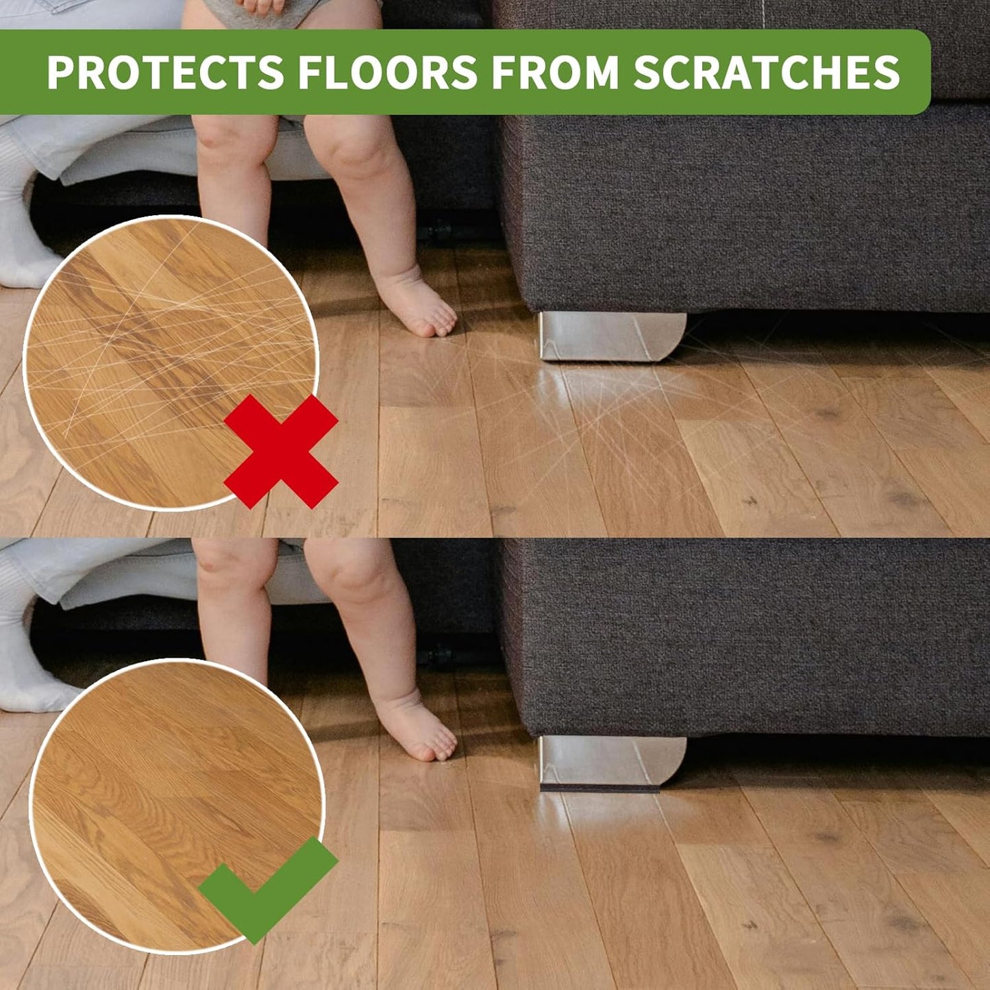 Non Slip Furniture Pads 12 PCS 3'' Square - Anti Slip Furniture Pads - Self Adhesive Rubber Feet Furniture Feet - Chair Leg Floor Protectors - Keep Furniture in Place