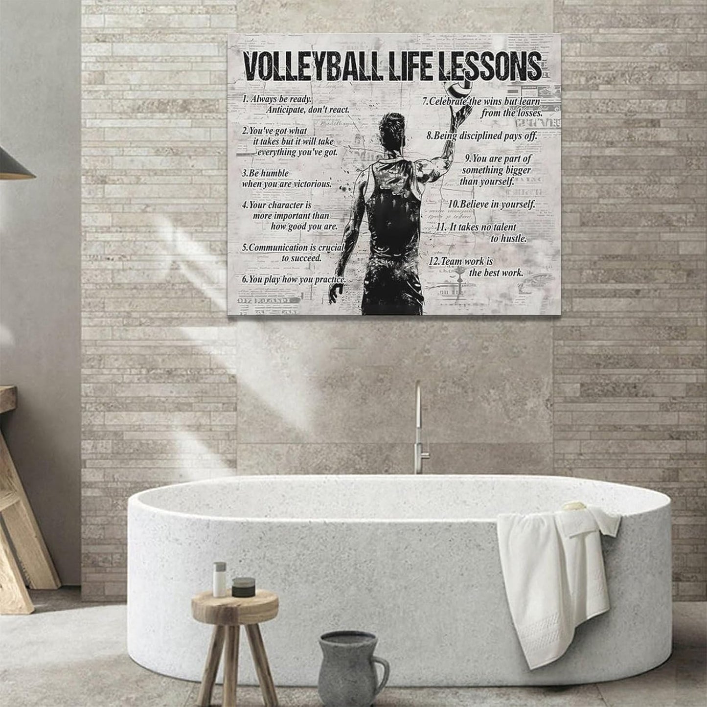 Volleyball Sports Wall Art Volleyball Life Lessons Wall Decor Volleyball Sign Retro Poster Boy Men Room Motivational Decorations Canvas Print Painting Artwork for Bedroom Bathroom Living Room 24"x20"