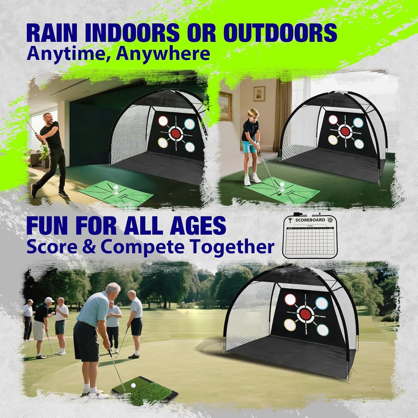 Golf Net, Pro-Grade 10x7 FT Practice Net Kit with 2-in-1 Replaceable Non-Slip Turf Mat, Golf Driving Nets for Backyard, Chipping Swing Training for Golfer Indoor/Outdoor