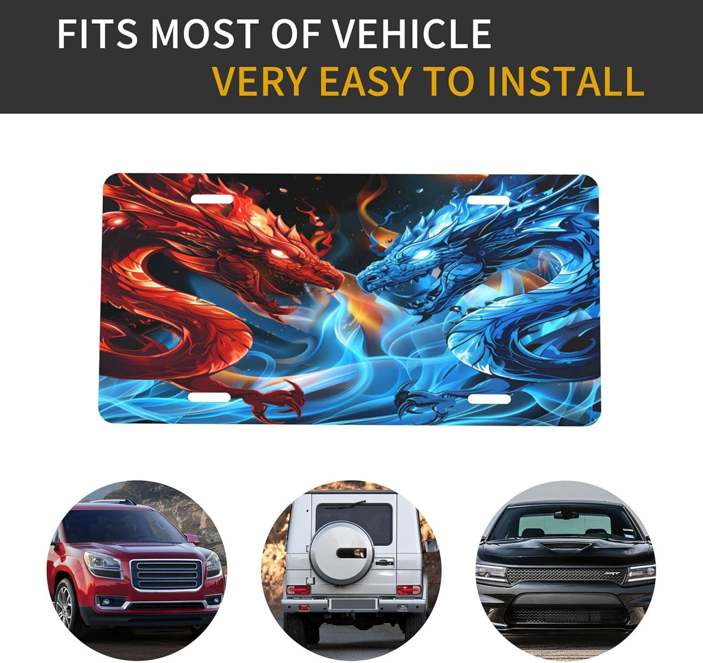 Custom License Plate Personalized Animal Dragon Funny Aluminum Front License Plates Decorative Rust-Free Metal Car Plate Covers for Women Men Car Tag Accessories fit Truck SUV Rv 12 X 6 in