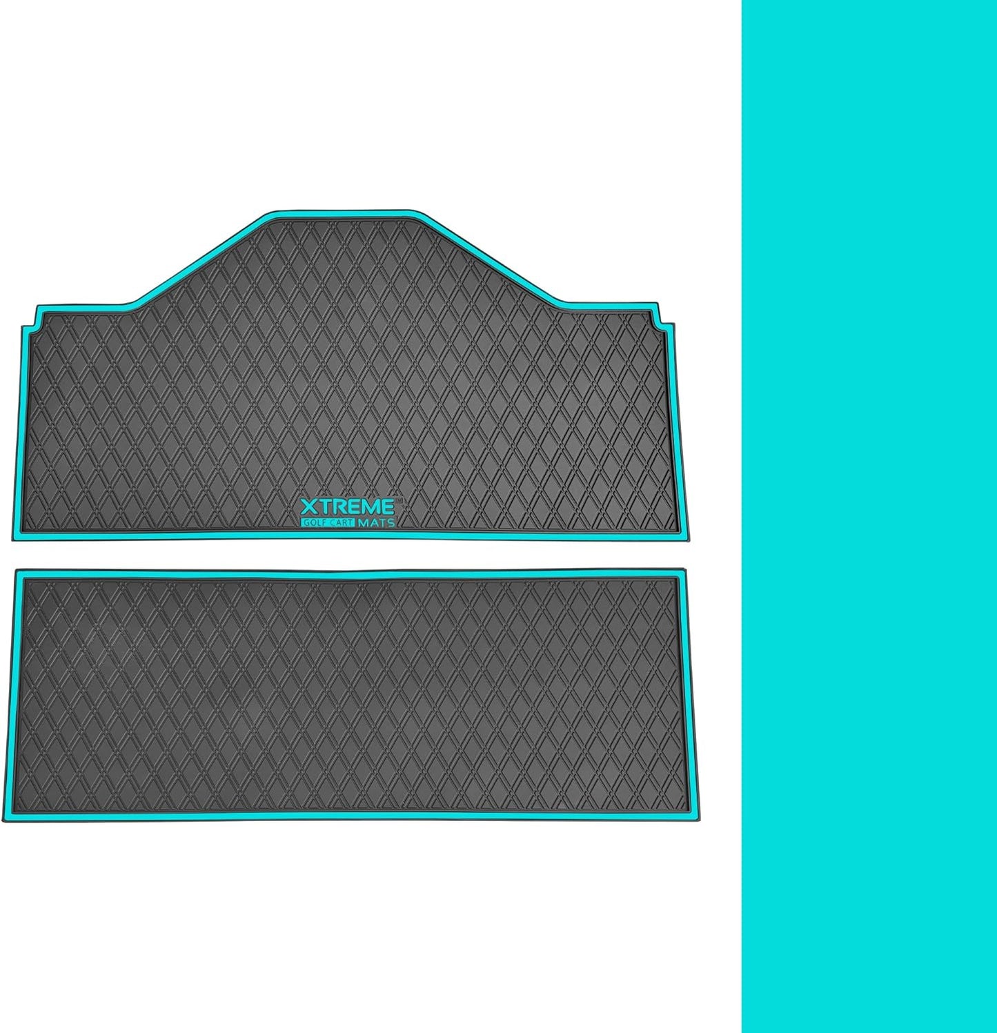 Xtreme MATS Evolution D5 Golf Cart Floor Mat Set- Rubber Double Diamond Design - Fits DMAX, GT 4 & 6, D5 4F (4 Forward Facing) Including Evolution Maverick and Ranger Trims (Sky Blue Trim)