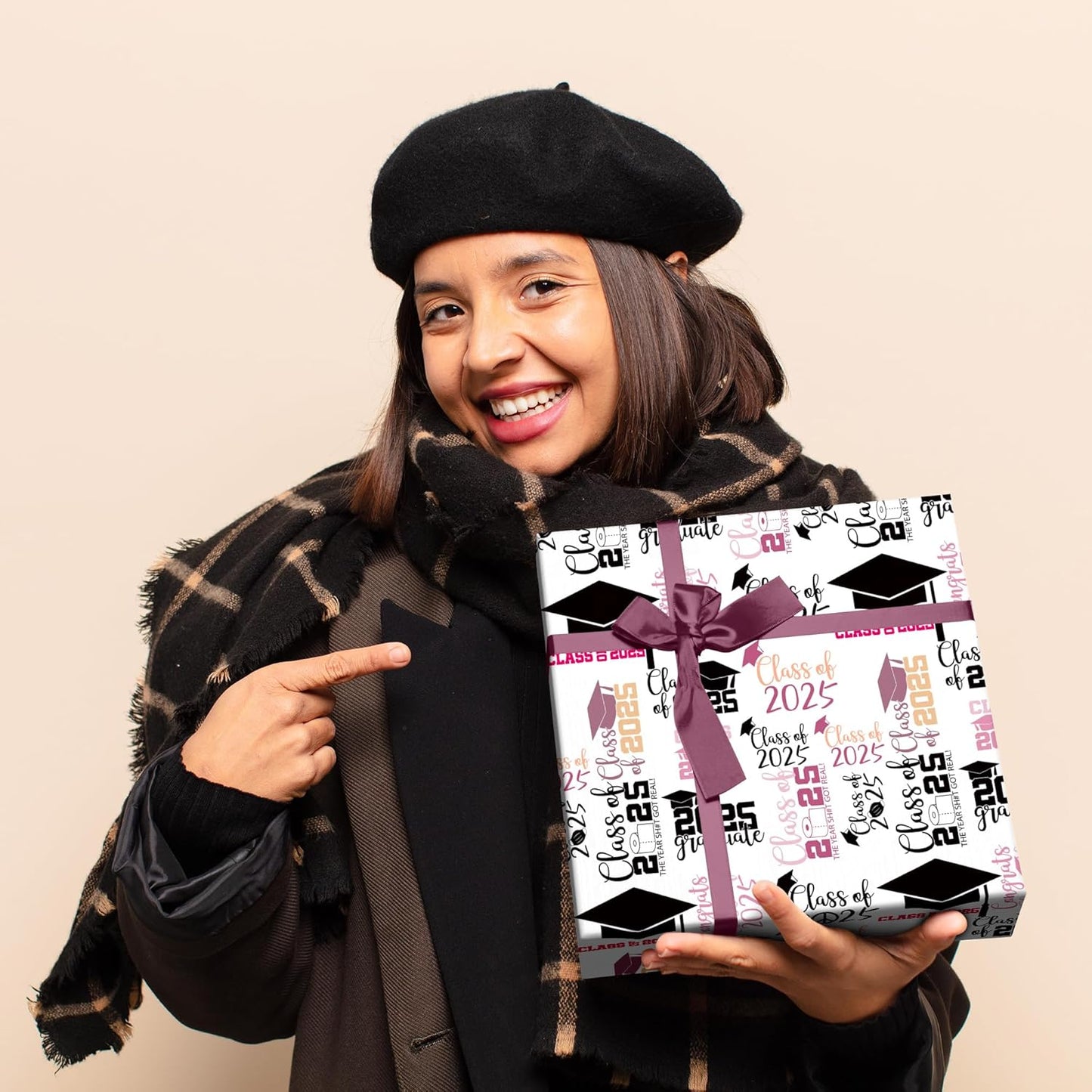 Vnaaem Pink Graduation Wrapping Paper 2025-4 Designs Grad Gift Wrap Folded Flat for Girls Kids - 20 X 28Inches Per Sheet(8 Pack)