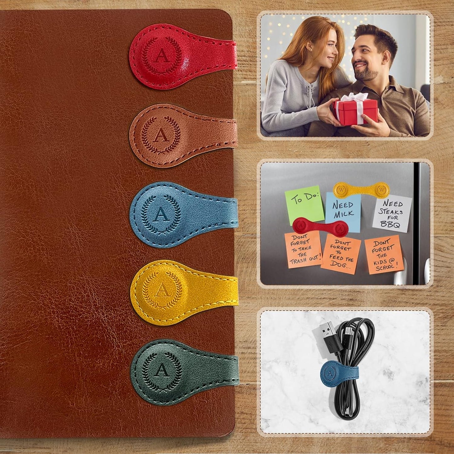 Handmade Personalized Leather Magnetic Bookmark - Custom Initial Letter Design with 26 Alphabet Choices - Durable Bookmark for Readers, Book Lovers, Women & Kids