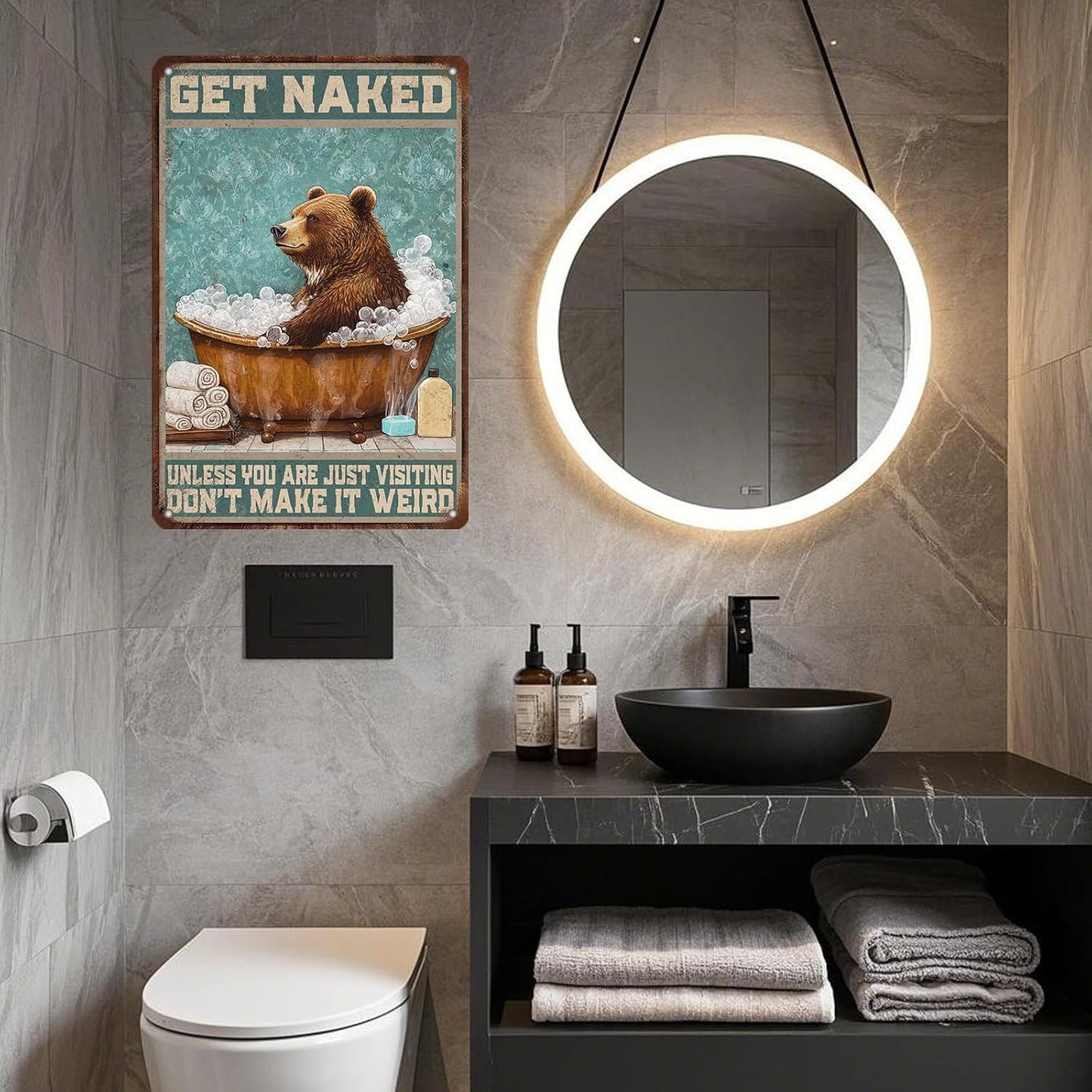 Bear Bath Metal Tin Sign 12x8 Inch Bear Metal Poster Bear Tub Metal Tin Sign Home Kitchen Garden Bar Pub Restaurant Bathroom Are Wall Decor