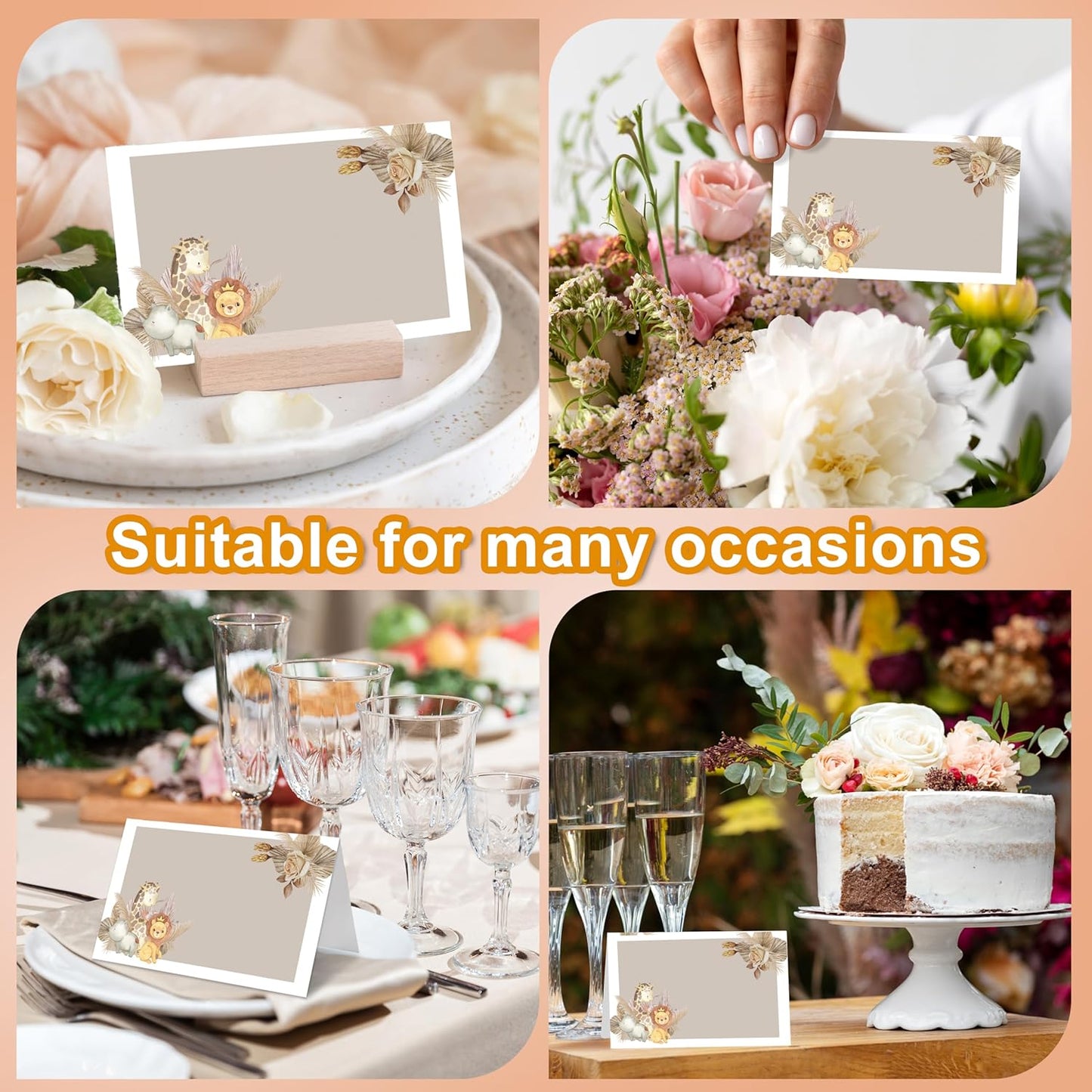 Jungle Animal Place Cards, Safari Table Place Cards For Table Setting, Forest Creature Name Cards For Birthday Party Baby Shower Gender Reveal, 25 Cards Included -16