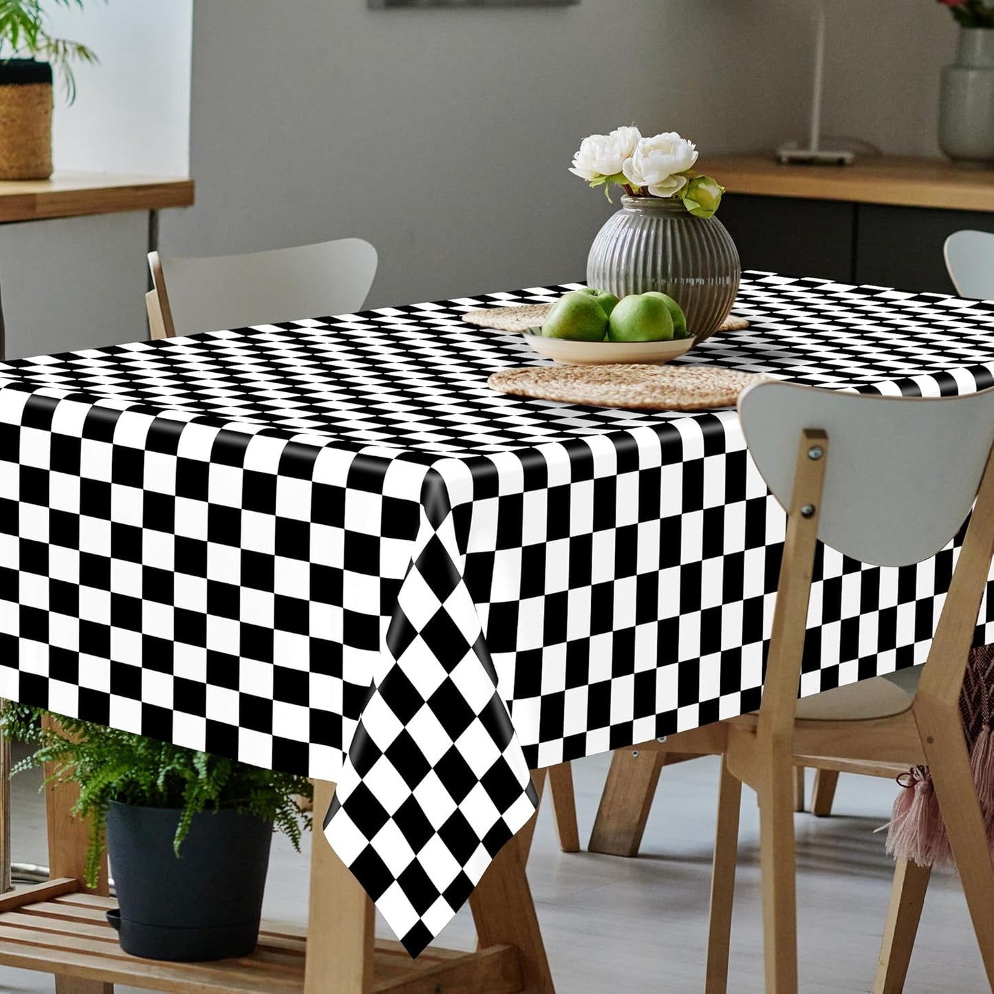 12Pack Table Cloth Rectangle Table, 54" x 108" Plastic Tablecloth, Black and White Checkered Table Covers, Waterproof Disposable Table Cloth for Outdoor Picnic Indoor Birthday Party Supplies Dinner