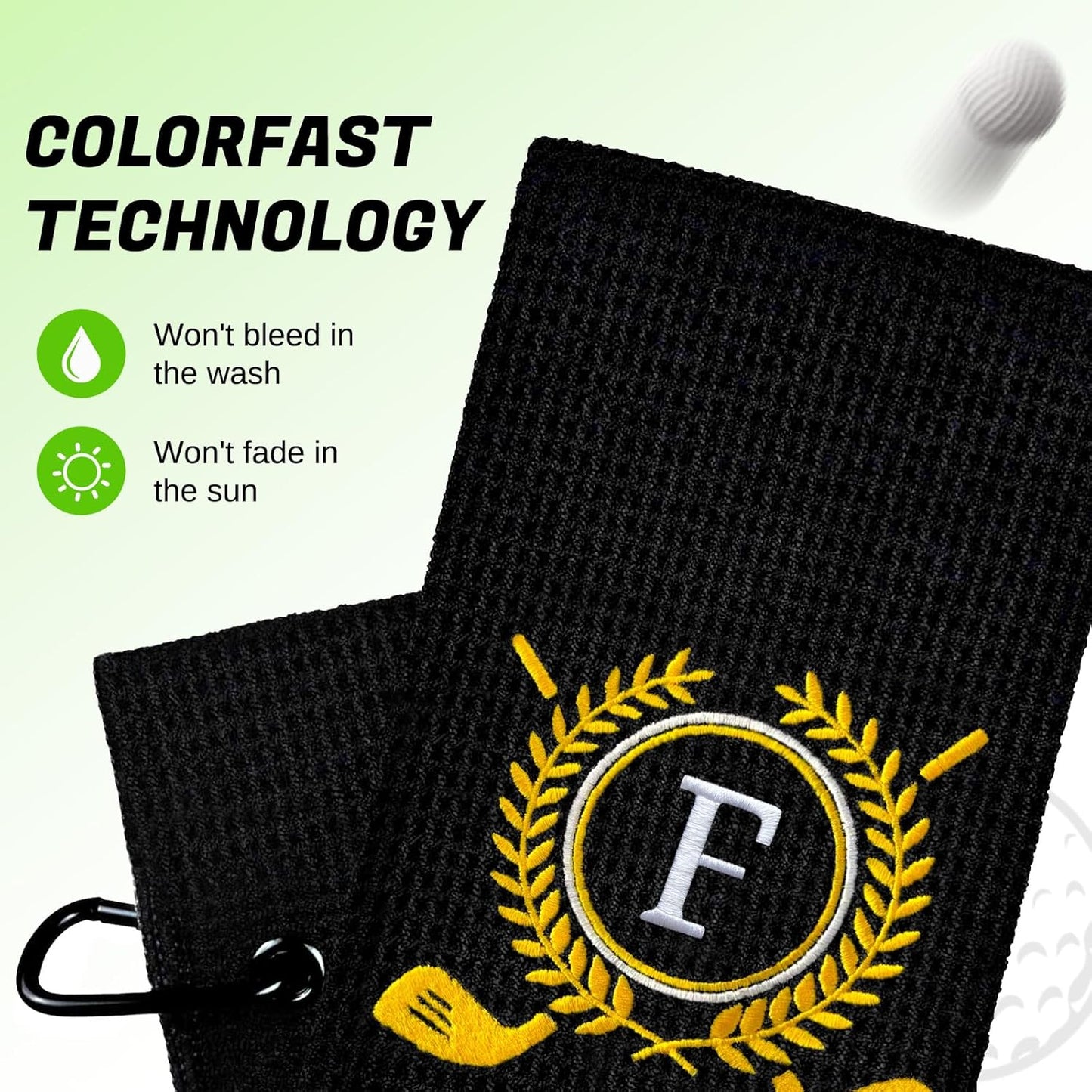 Personalized Golf Towels for Golf Bags - Microfiber Monogrammed Golf Towels for Men/Women, Retractable Brush Tool Kit with Club Groove Cleaner, Custom Golf Accessories for Golfers (Initial F)