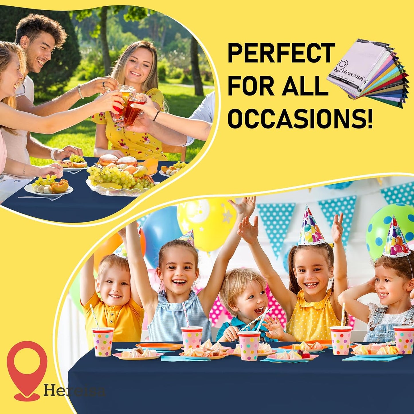 Plastic Navy Blue Tablecloths 3 Pack Disposable Table Covers 54" x 108" Deep Blue Table Cloths PEVA Party Tablecovers for Parties Picnic Birthday Wedding Banquet, Fits 6 to 8 Foot Tables